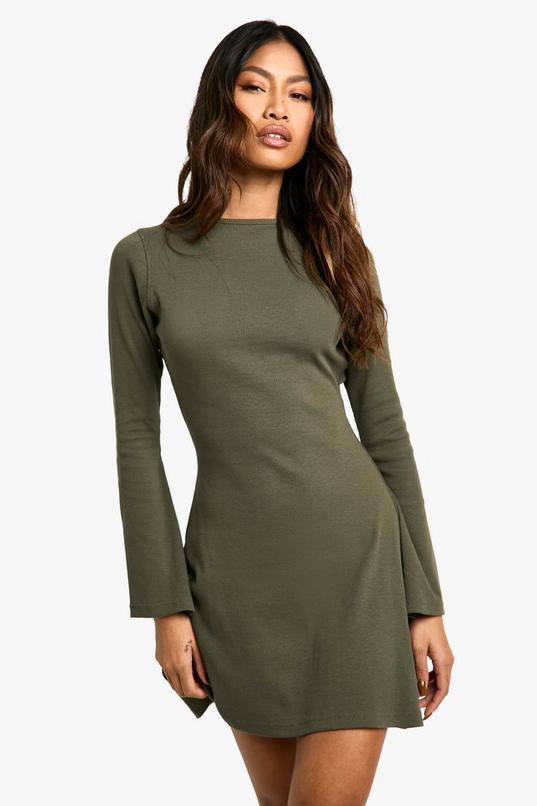 Rib Tie Back Shift Dress by BOOHOO