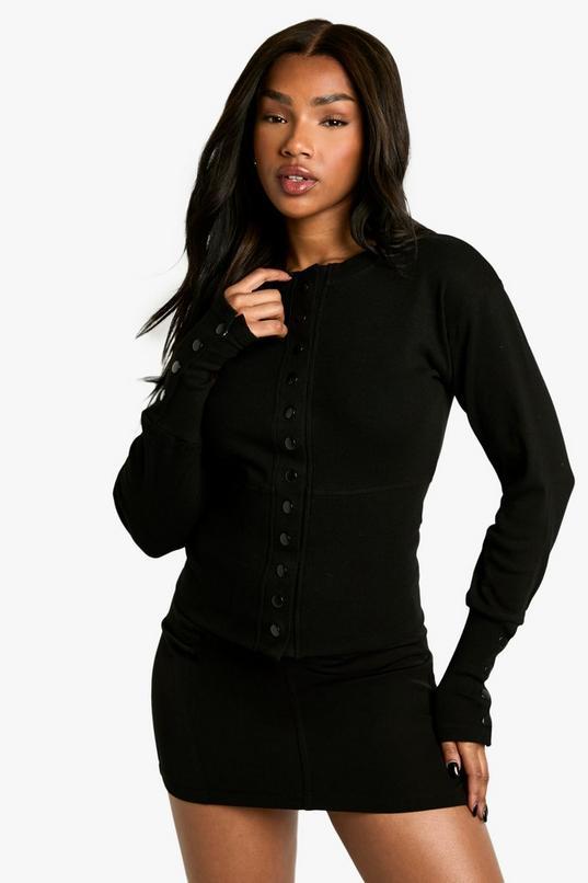 Ribbed Popper Cinched in Waist Long Sleeve Top by BOOHOO