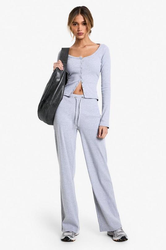 Ribbed Wide Leg Trouser by BOOHOO