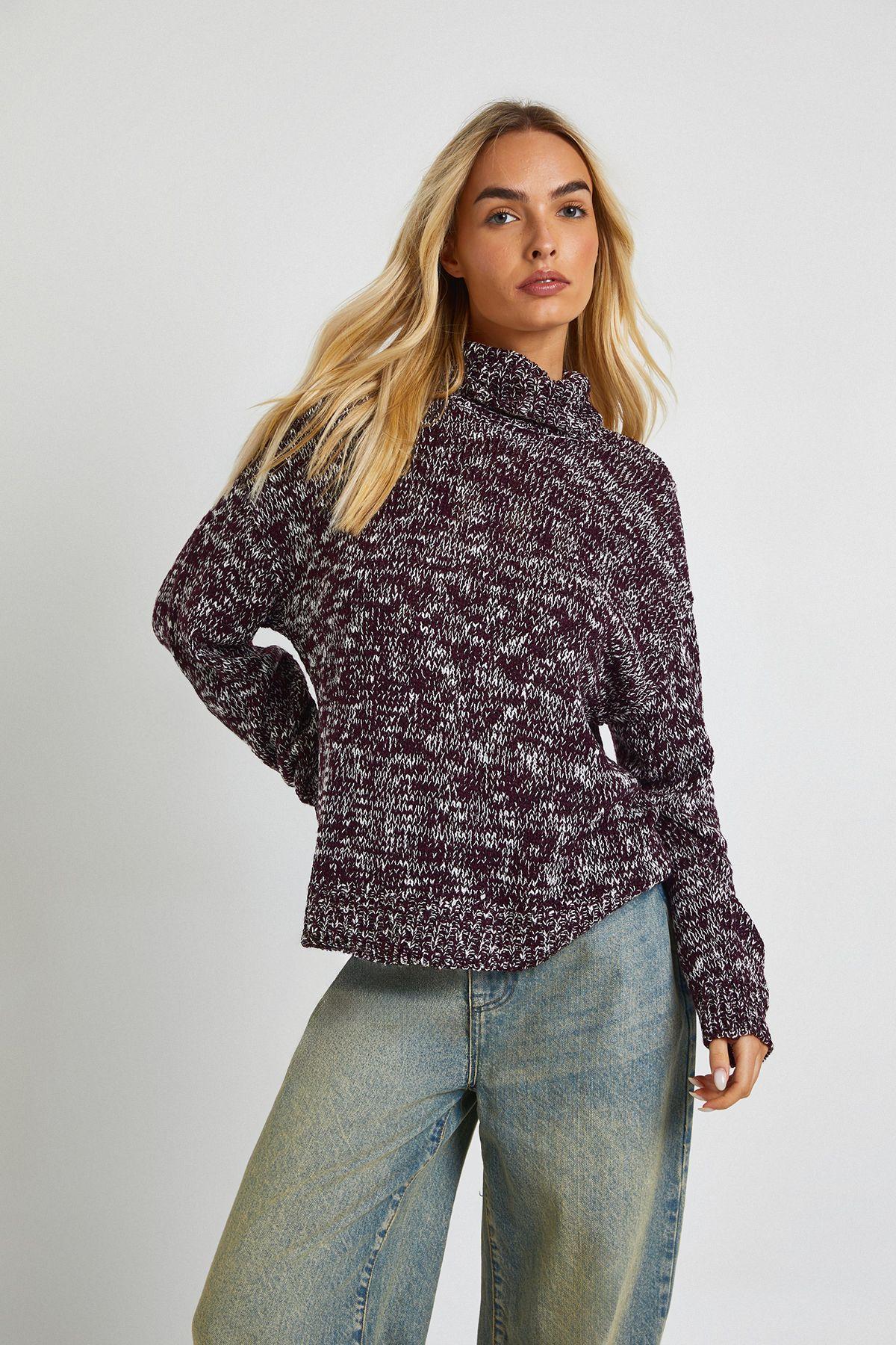 Roll Neck Marl Knit Jumper by BOOHOO
