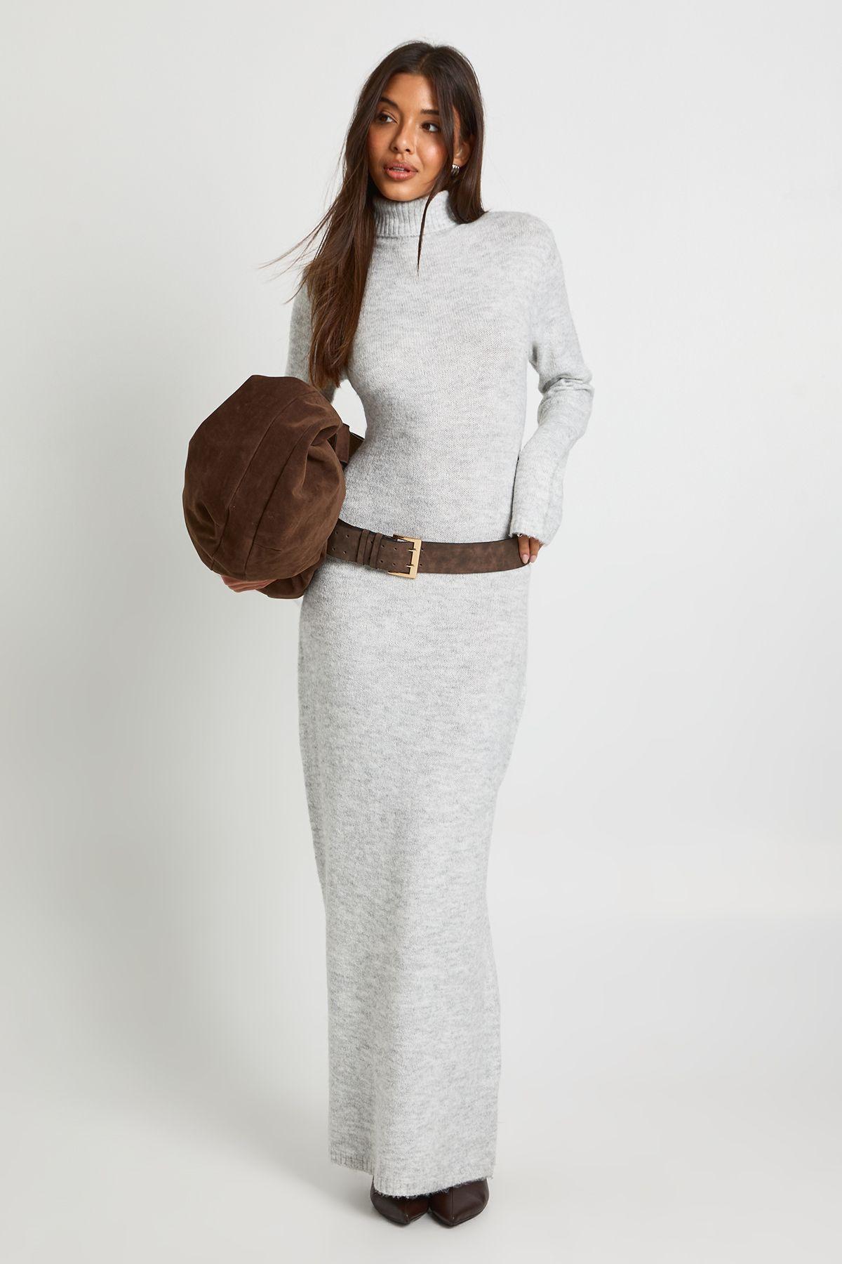 Roll Neck Super Soft Knitted Maxi Dress by BOOHOO