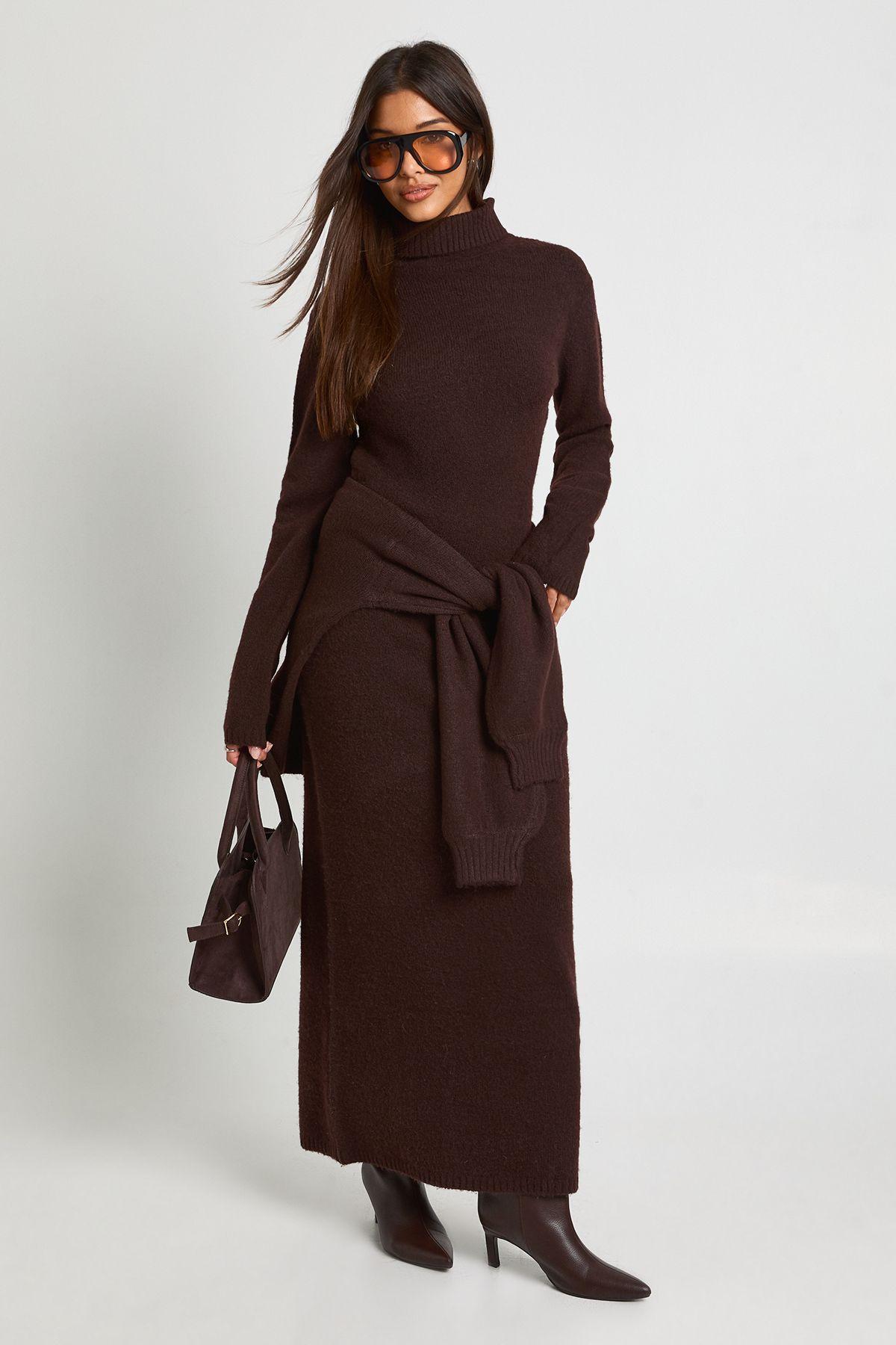 Roll Neck Super Soft Knitted Maxi Dress by BOOHOO