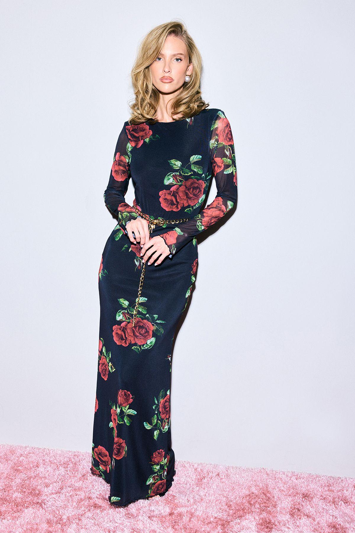 Rose Print Mesh Maxi Skirt by BOOHOO Rose Print Mesh Maxi Skirt by BOOHOO