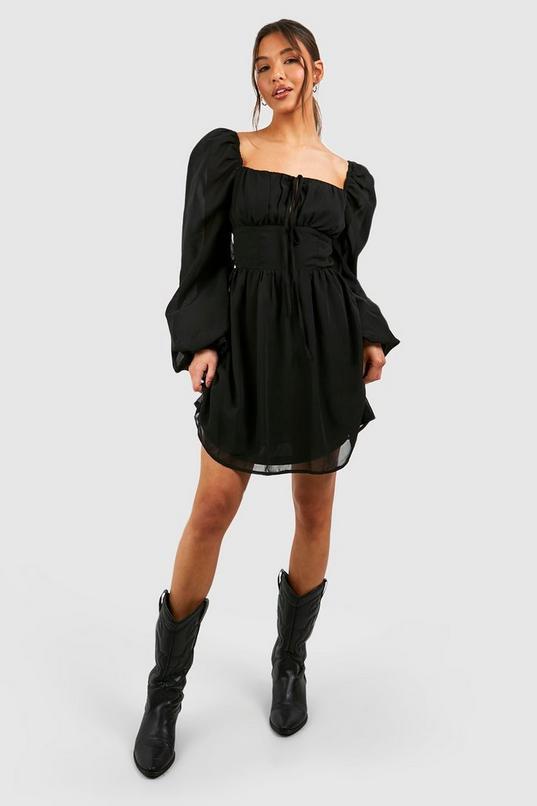 Rouched Bust Mini Milkmaid Dress by BOOHOO