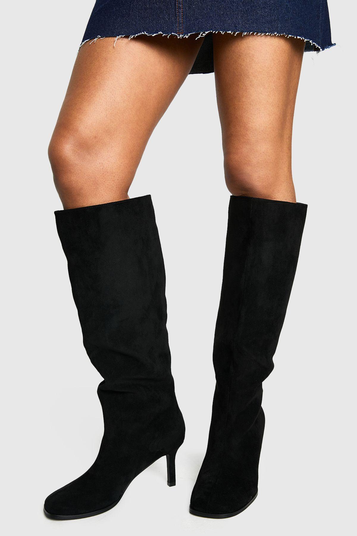 Rounded Square Toe Knee High Stiletto Boots by BOOHOO Rounded Square Toe Knee High Stiletto Boots by BOOHOO