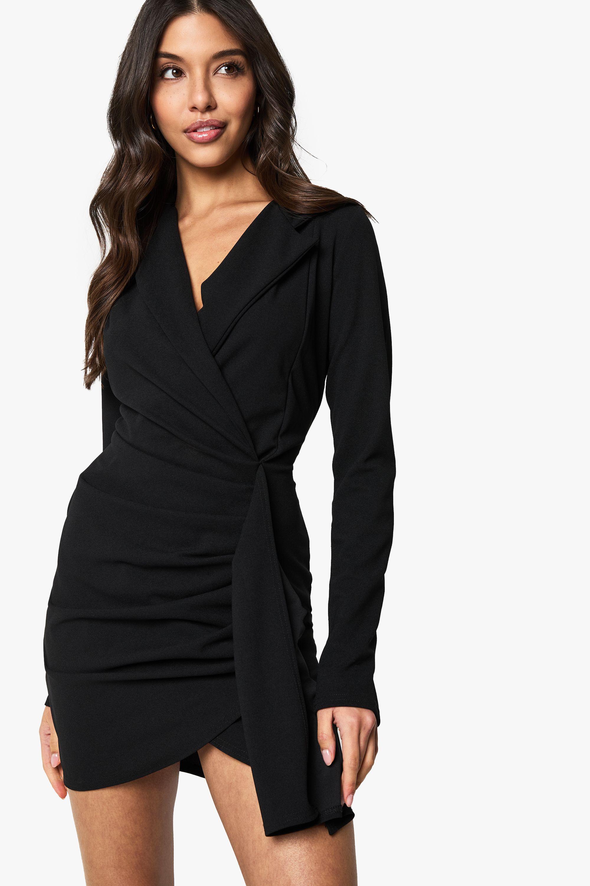 Ruched Drape Long Sleeve Blazer Dress by BOOHOO