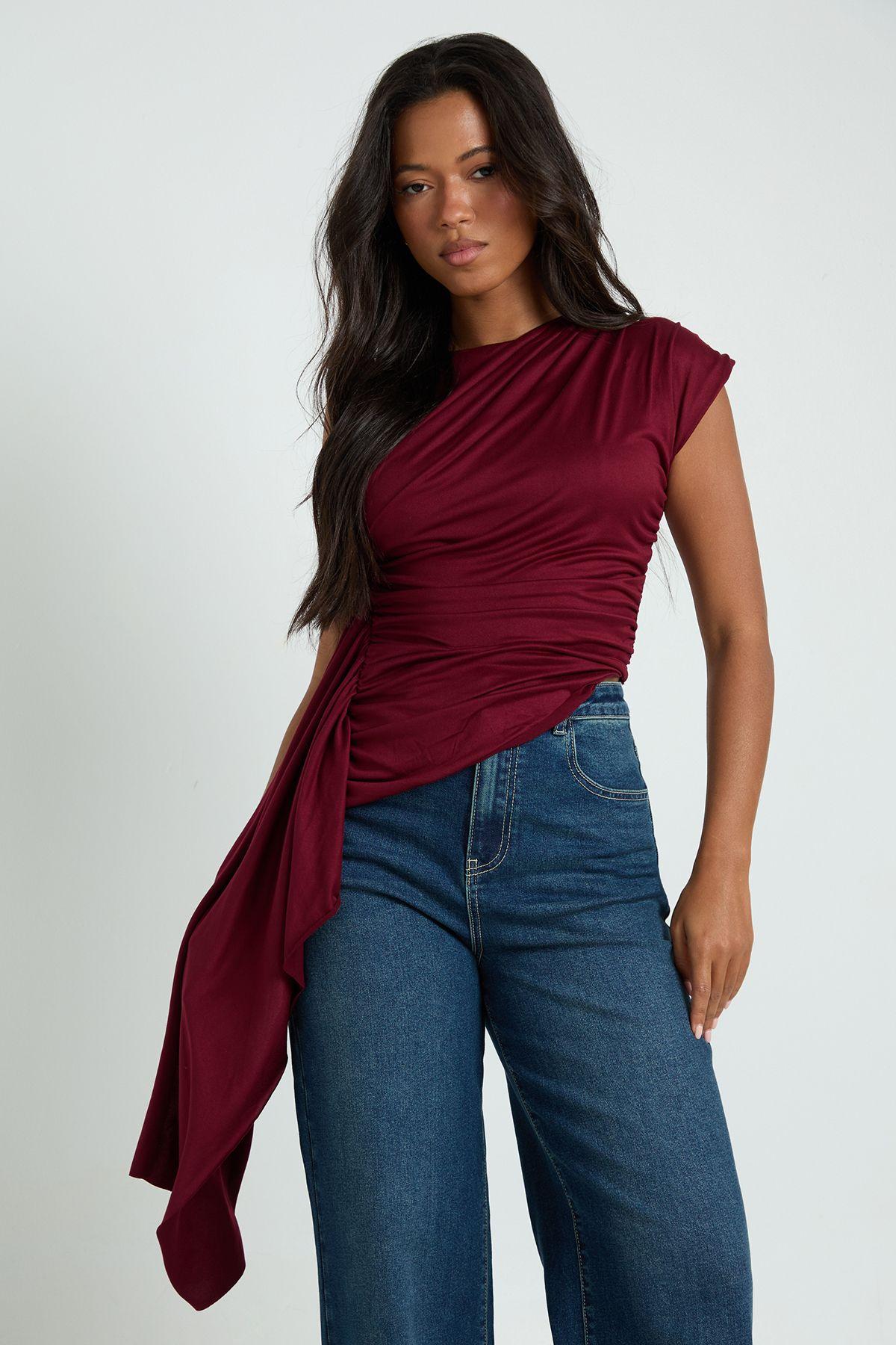 Ruched Drape Top by BOOHOO