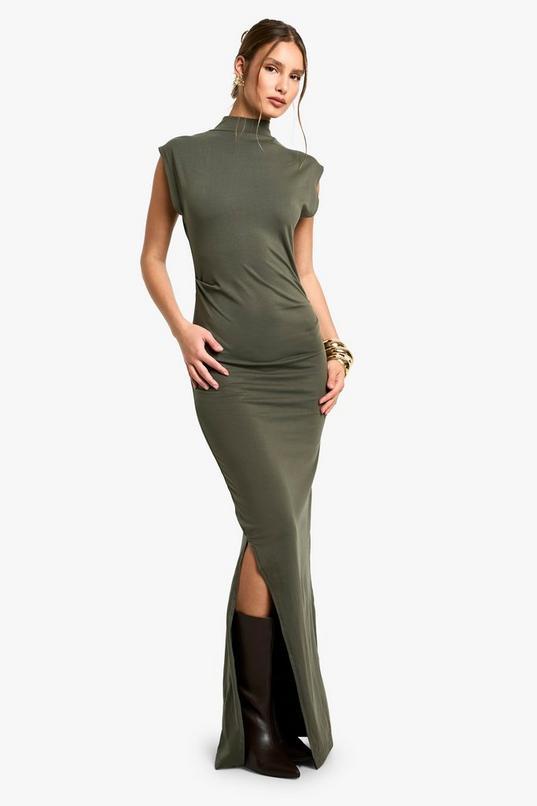 Ruched High Neck Midaxi Dress by BOOHOO