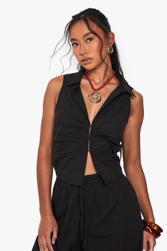 Ruched Poplin Sleeveless Waistcoat by BOOHOO