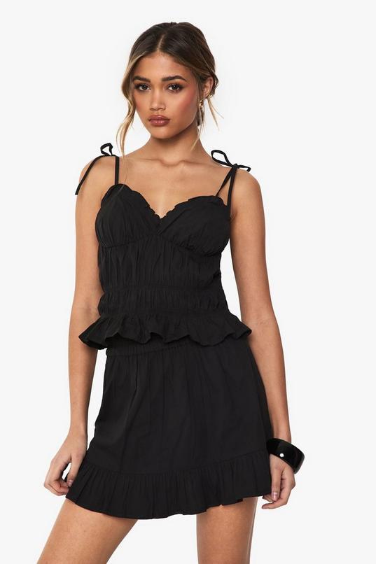 Ruched Poplin Tie Strap Cami Top by BOOHOO