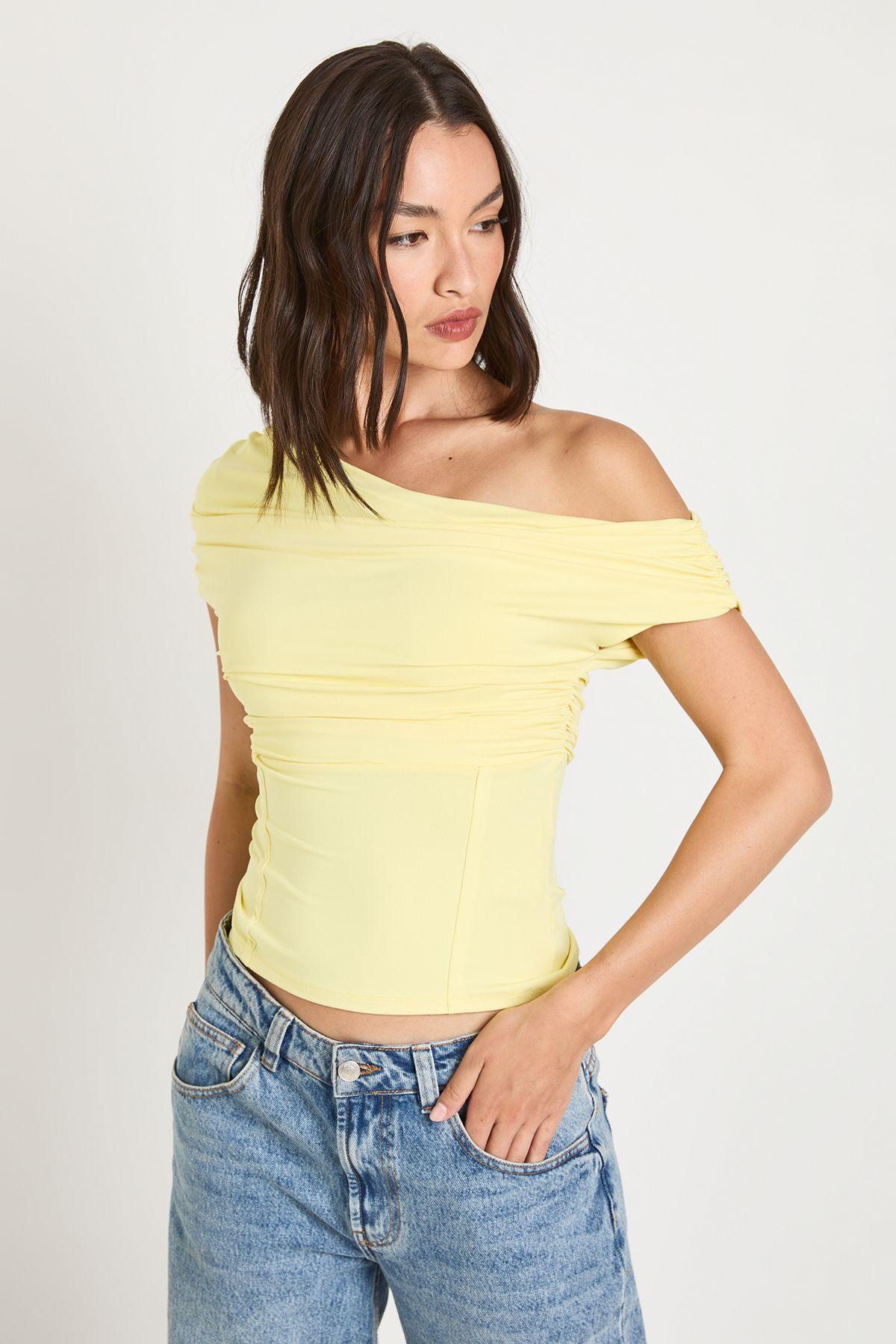 Ruched Shoulder Layered Top by BOOHOO