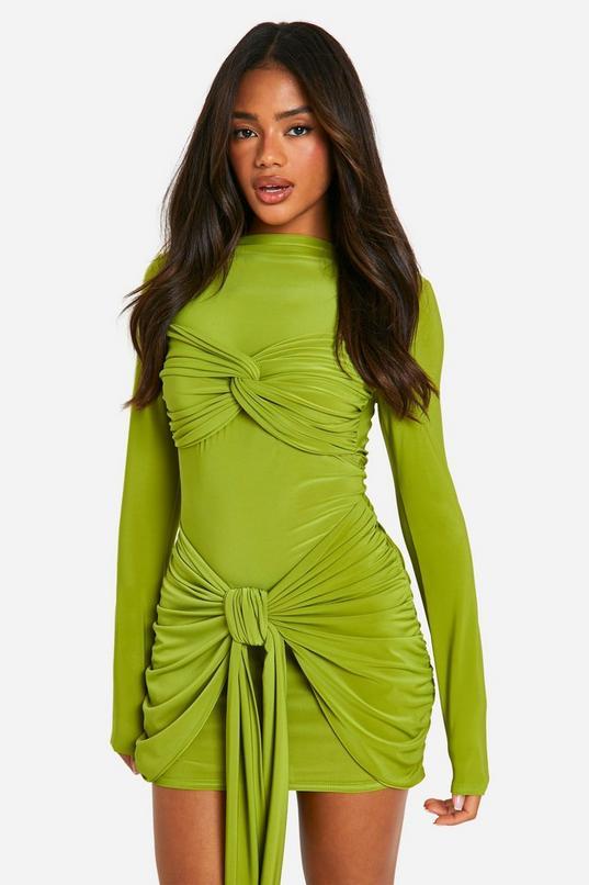 Ruched Twist Detail Mini Dress by BOOHOO