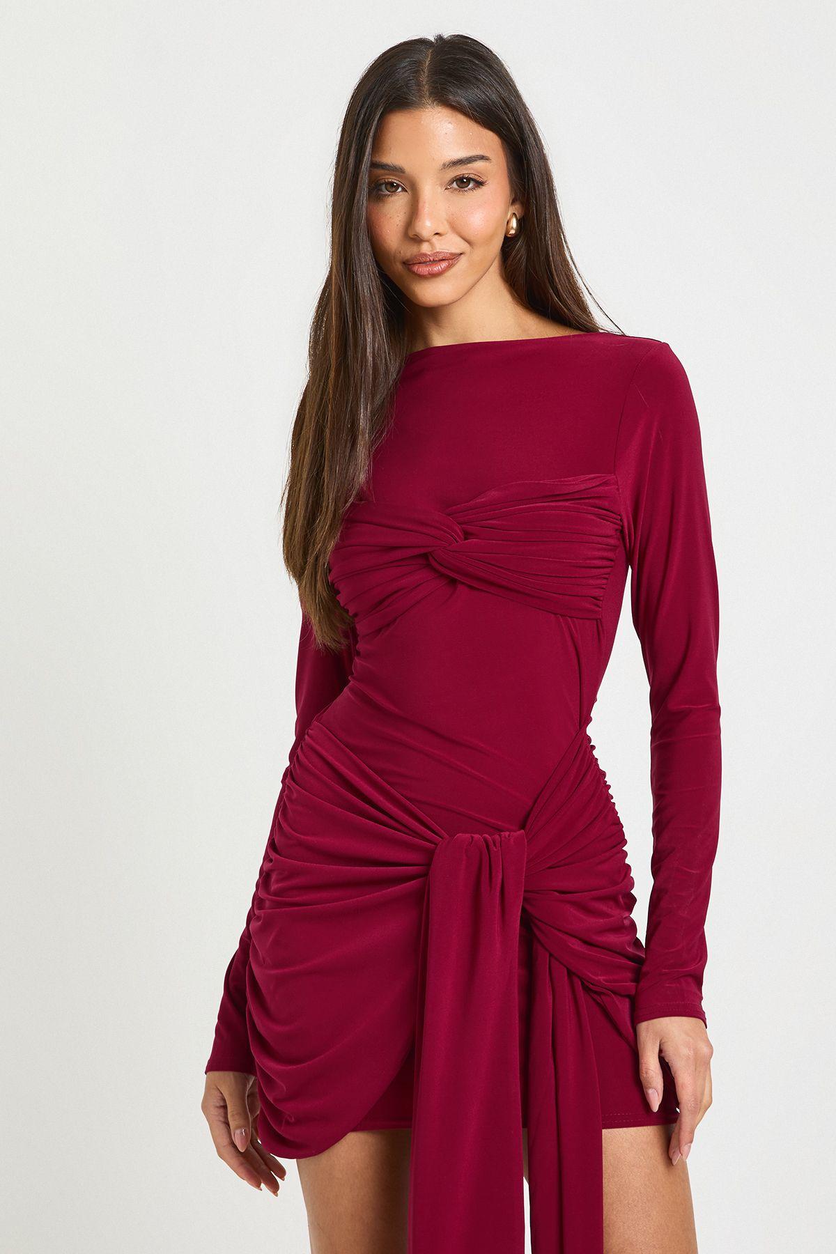 Ruched Twist Detail Mini Dress by BOOHOO
