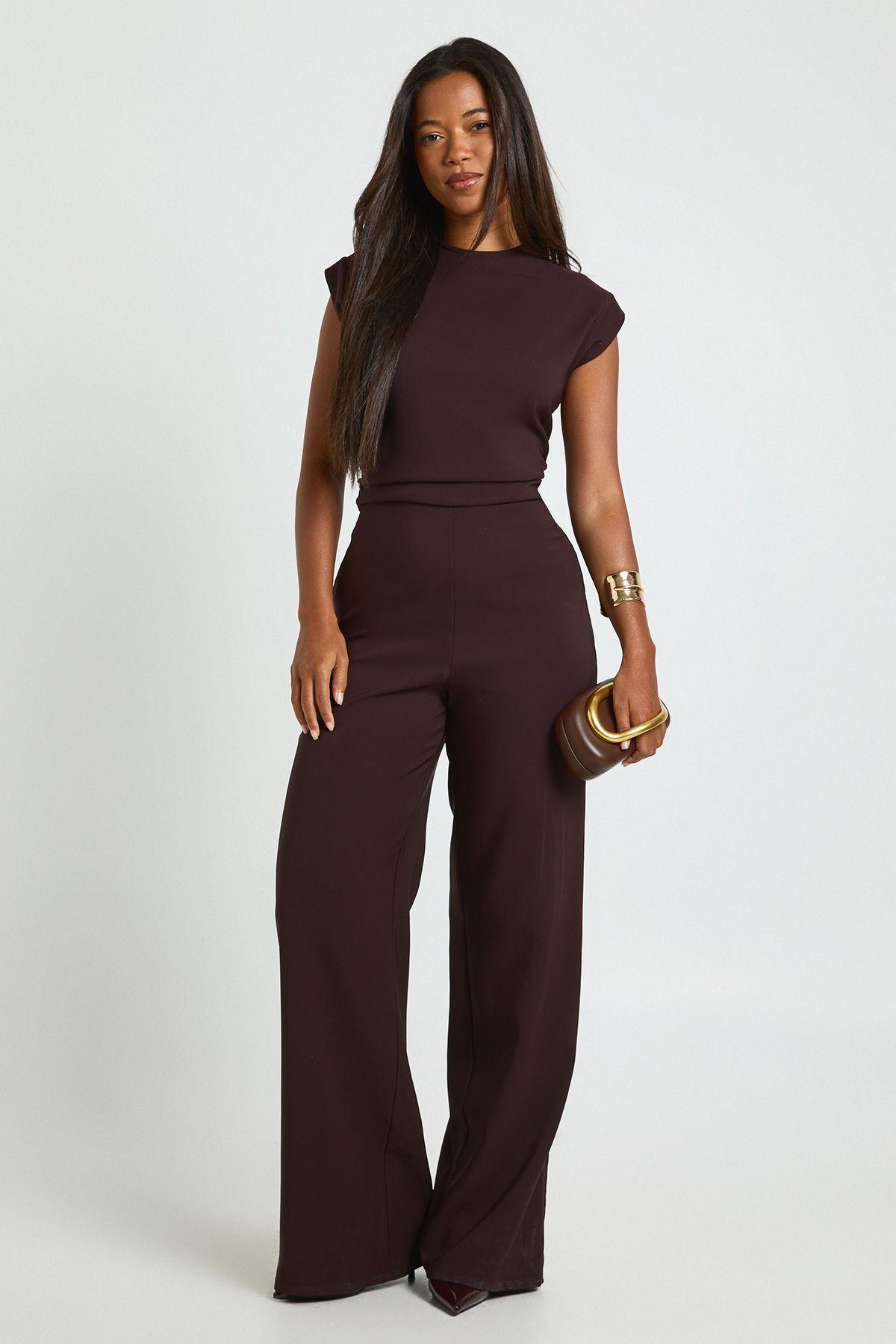 Ruched Waist Wide Leg Jumpsuit by BOOHOO