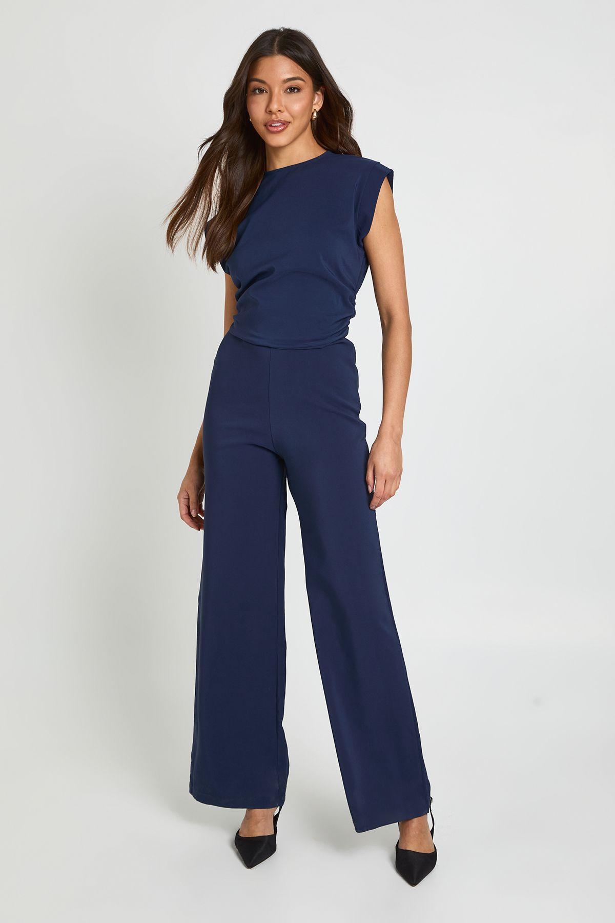 Ruched Waist Wide Leg Jumpsuit by BOOHOO