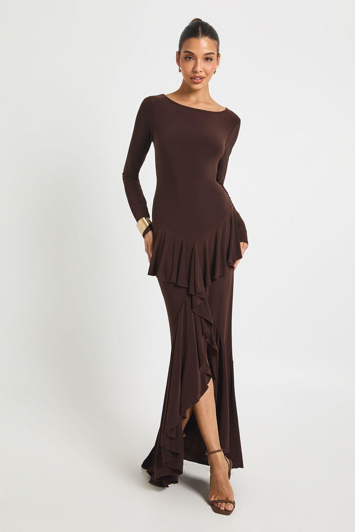 Ruffle Long Sleeve Maxi Dress by BOOHOO Ruffle Long Sleeve Maxi Dress by BOOHOO