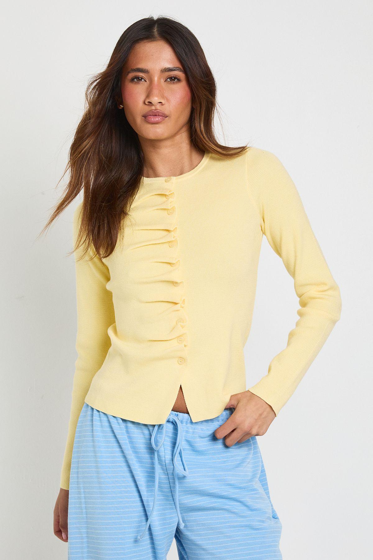 Ruffle Placket Button Through Cardigan by BOOHOO