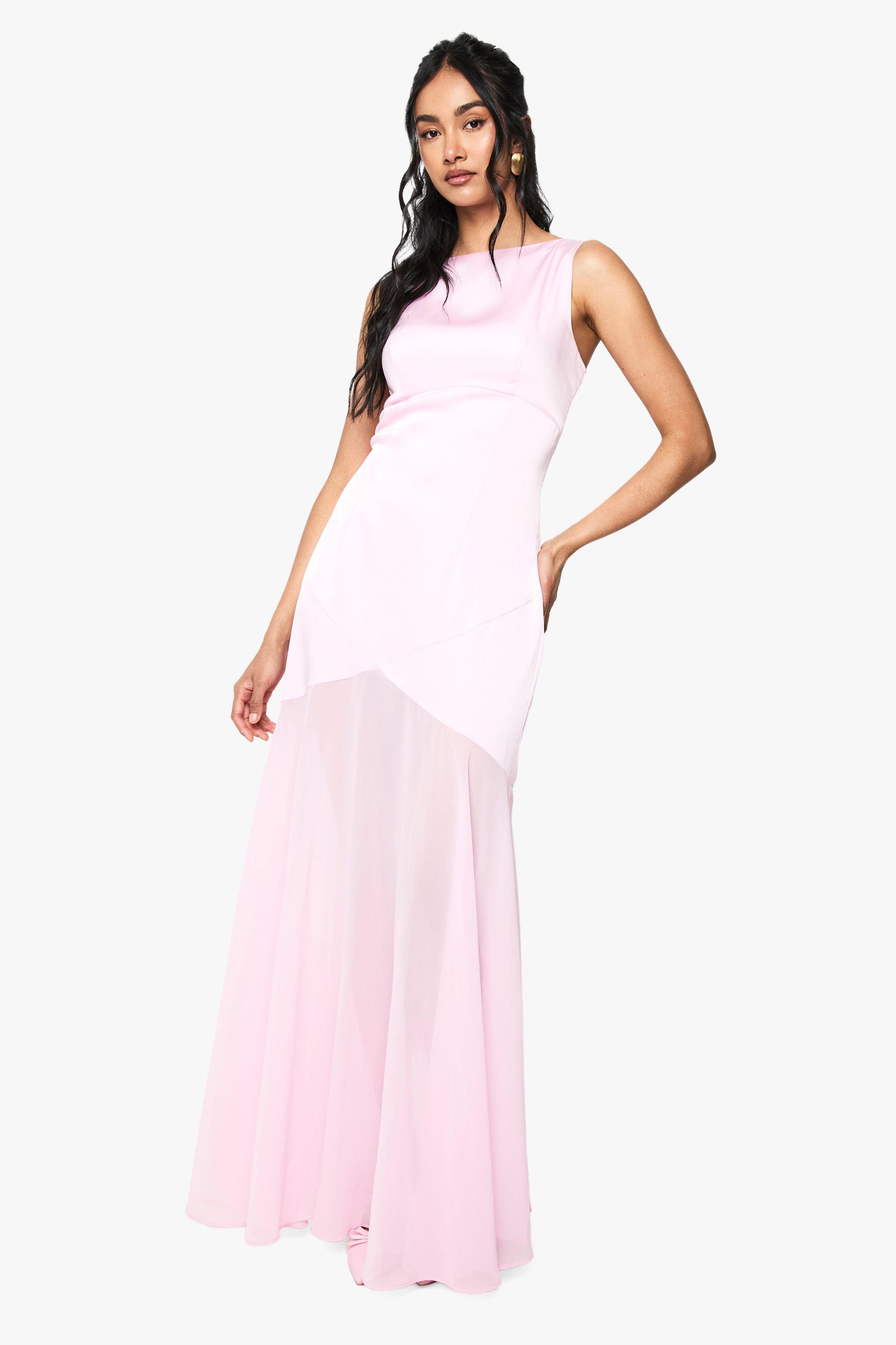 Satin And Chiffon Mix Pleated Maxi Dress by BOOHOO