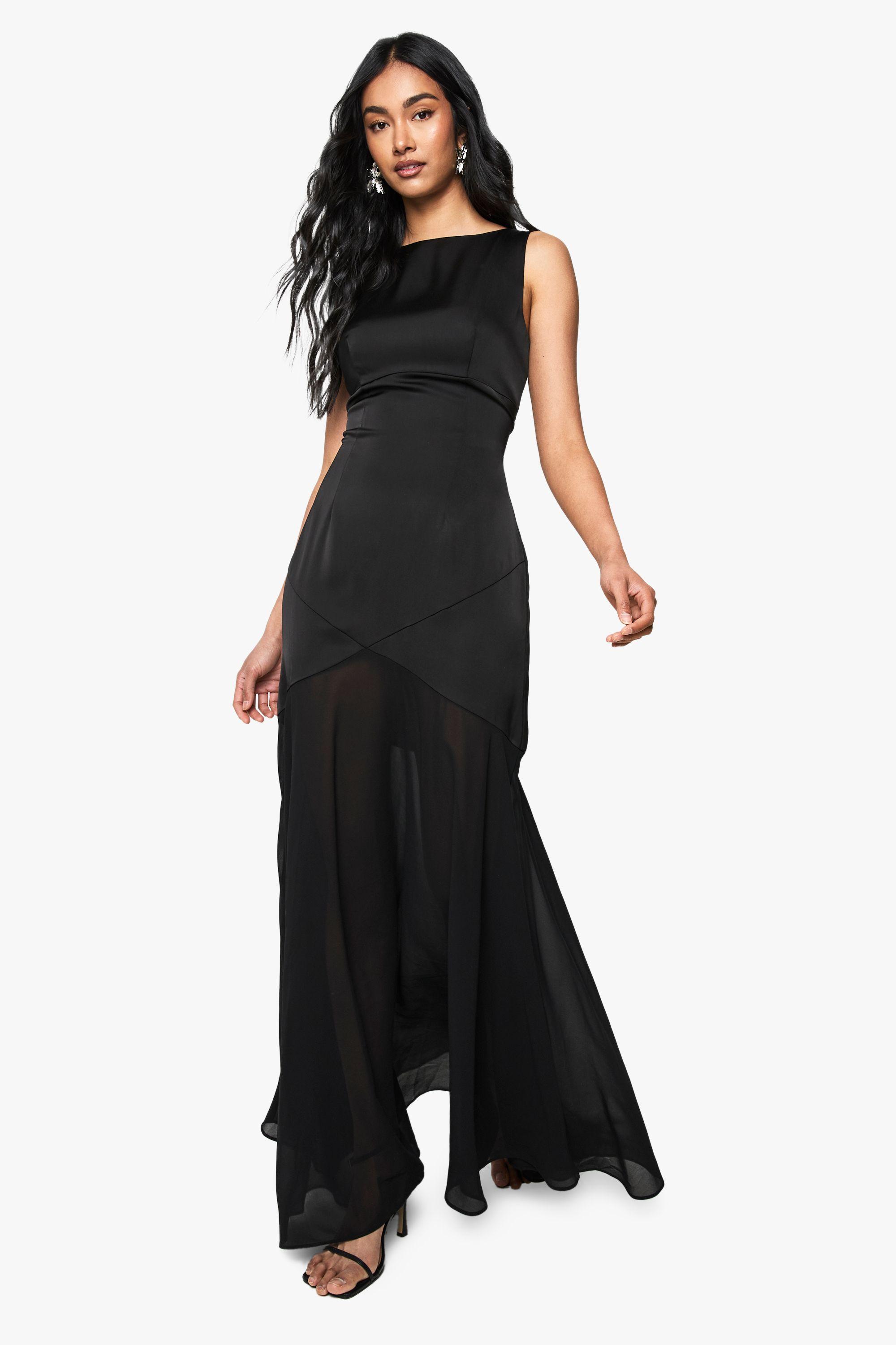 Satin And Chiffon Mix Pleated Maxi Dress by BOOHOO