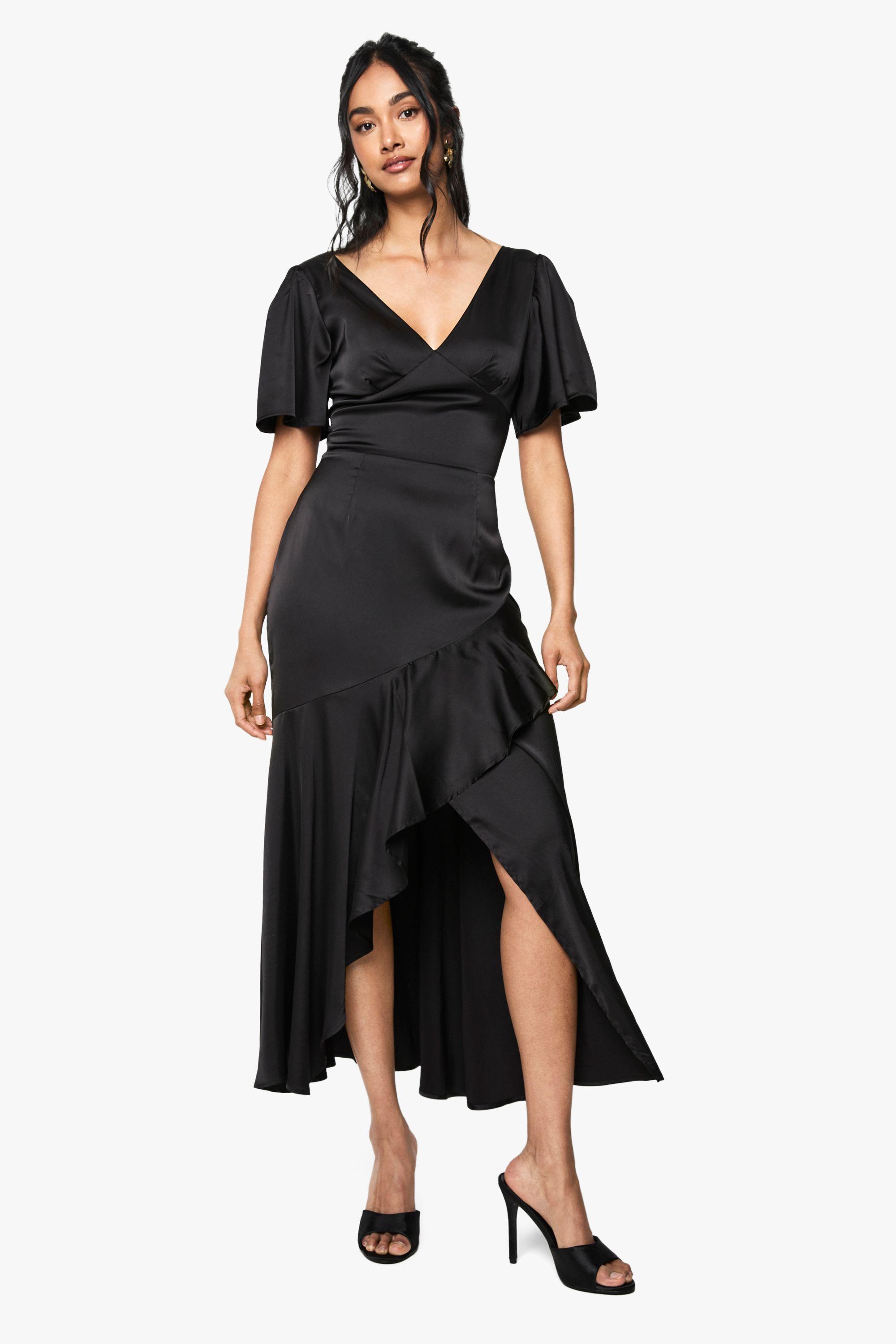Satin Angel Sleeve Midaxi Dress by BOOHOO