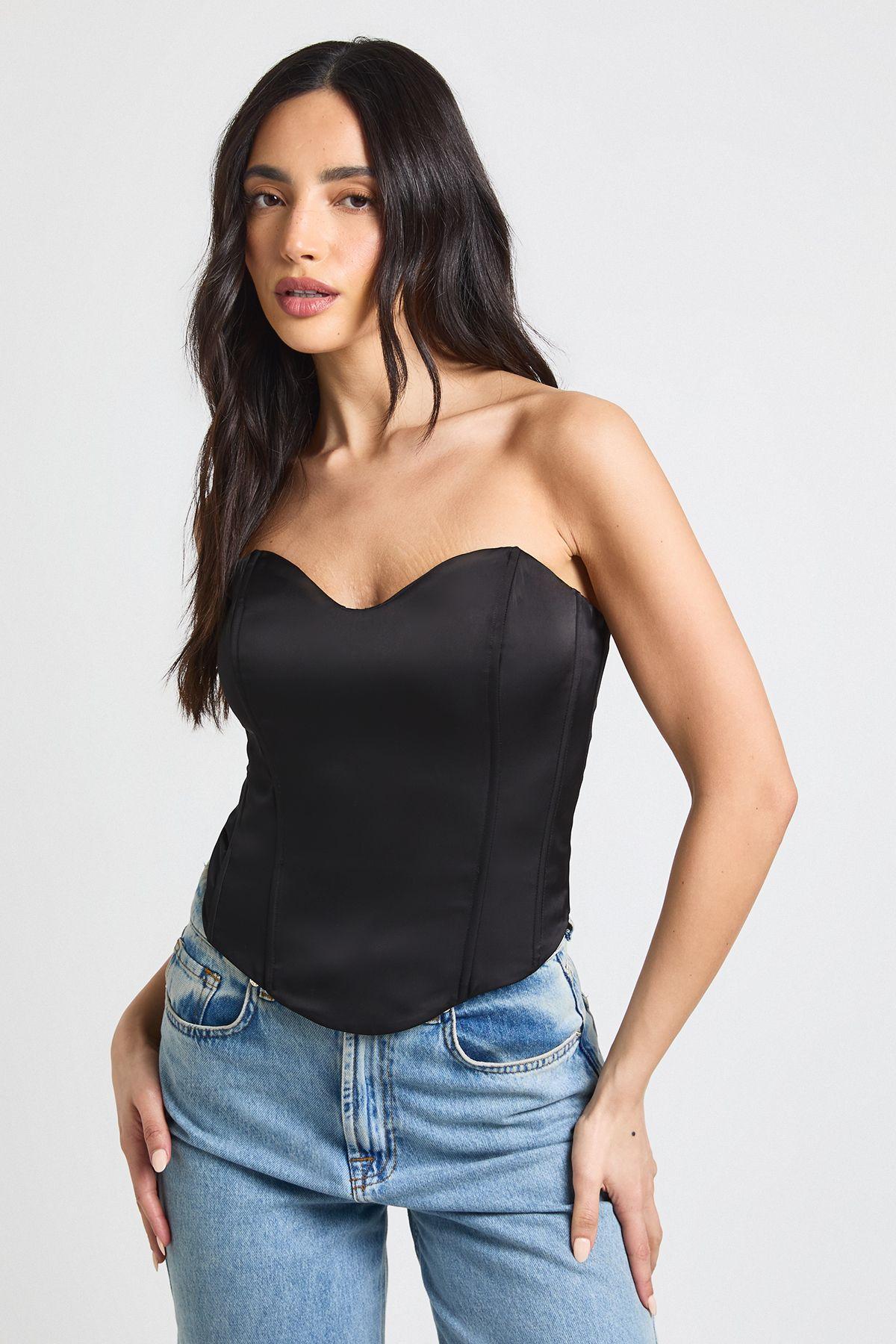 Satin Bandeau Corset Top by BOOHOO
