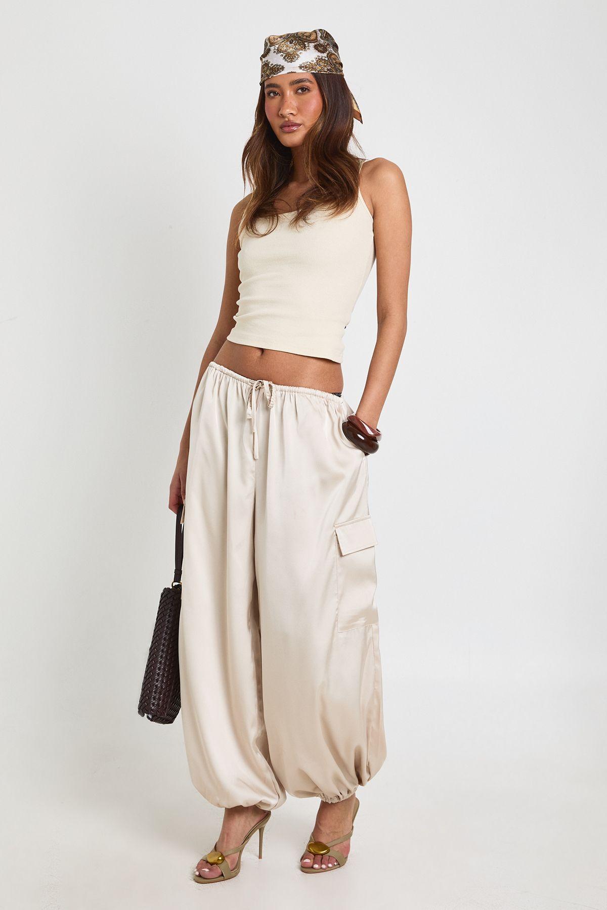Satin Cargo Balloon Trouser by BOOHOO