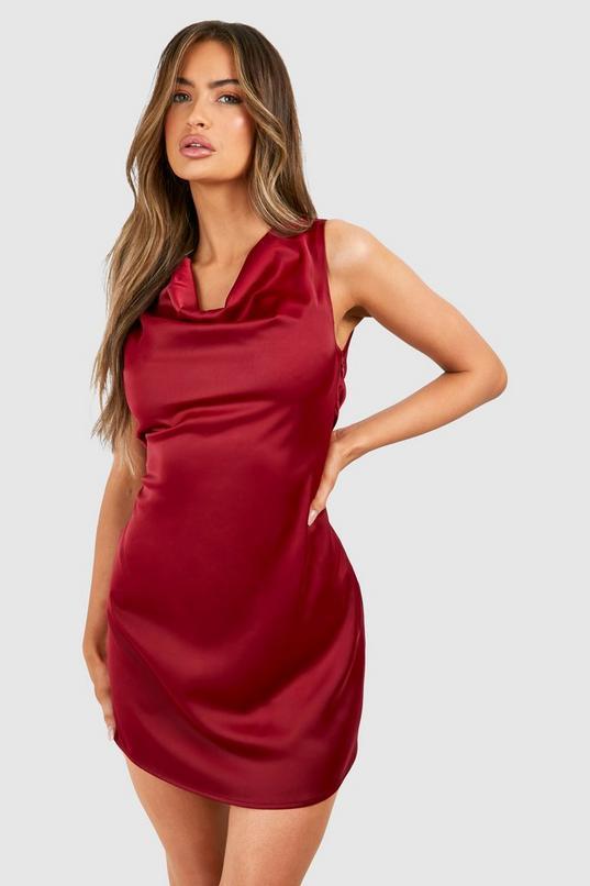 Satin Cowl Mini Dress by BOOHOO