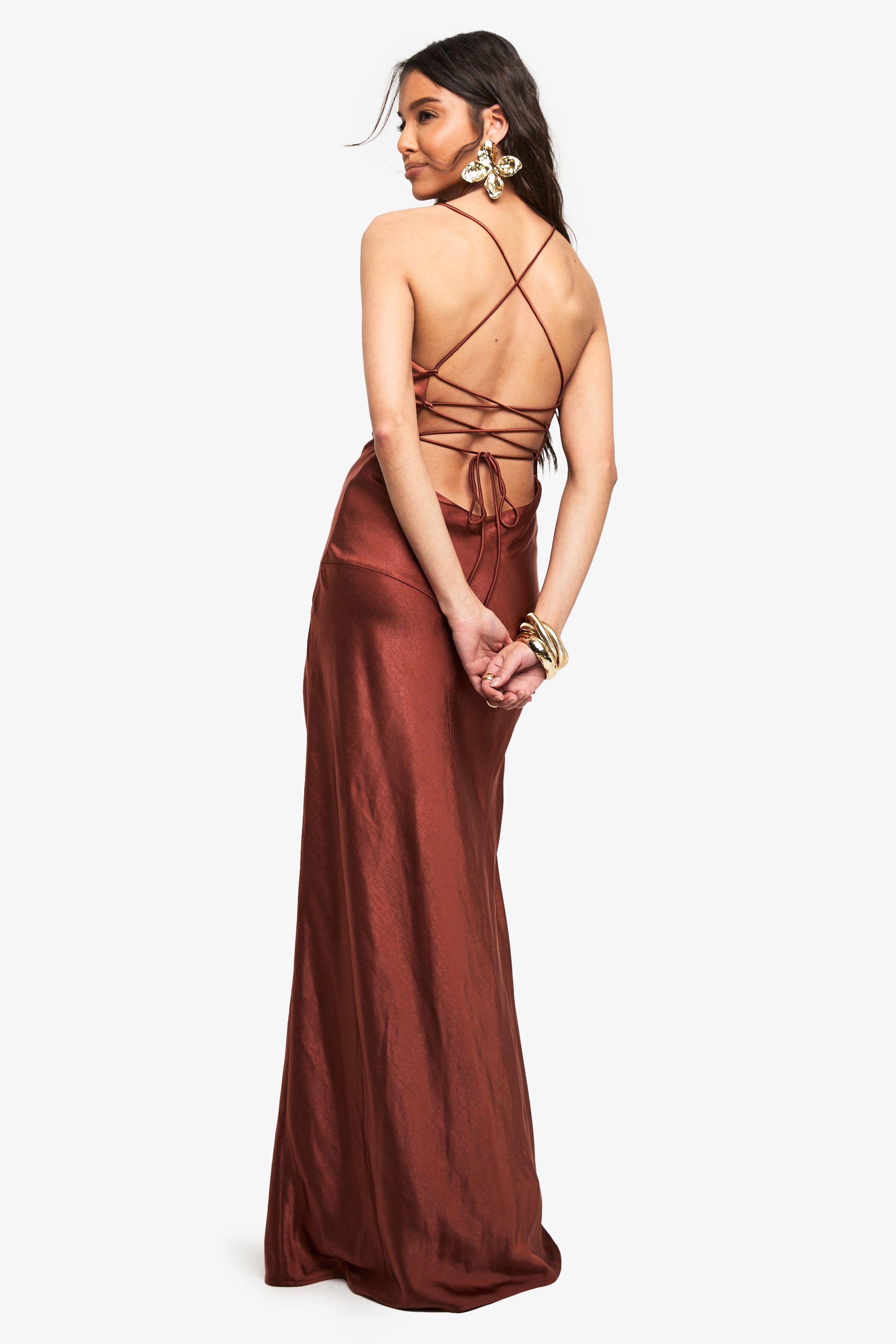Satin Cross Back Maxi Slip Dress by BOOHOO