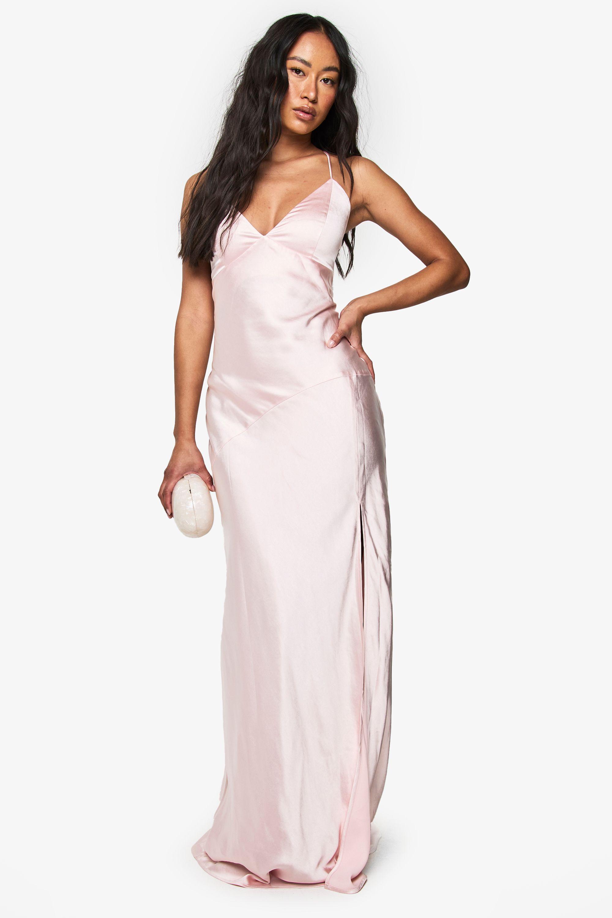 Satin Cross Back Maxi Slip Dress by BOOHOO