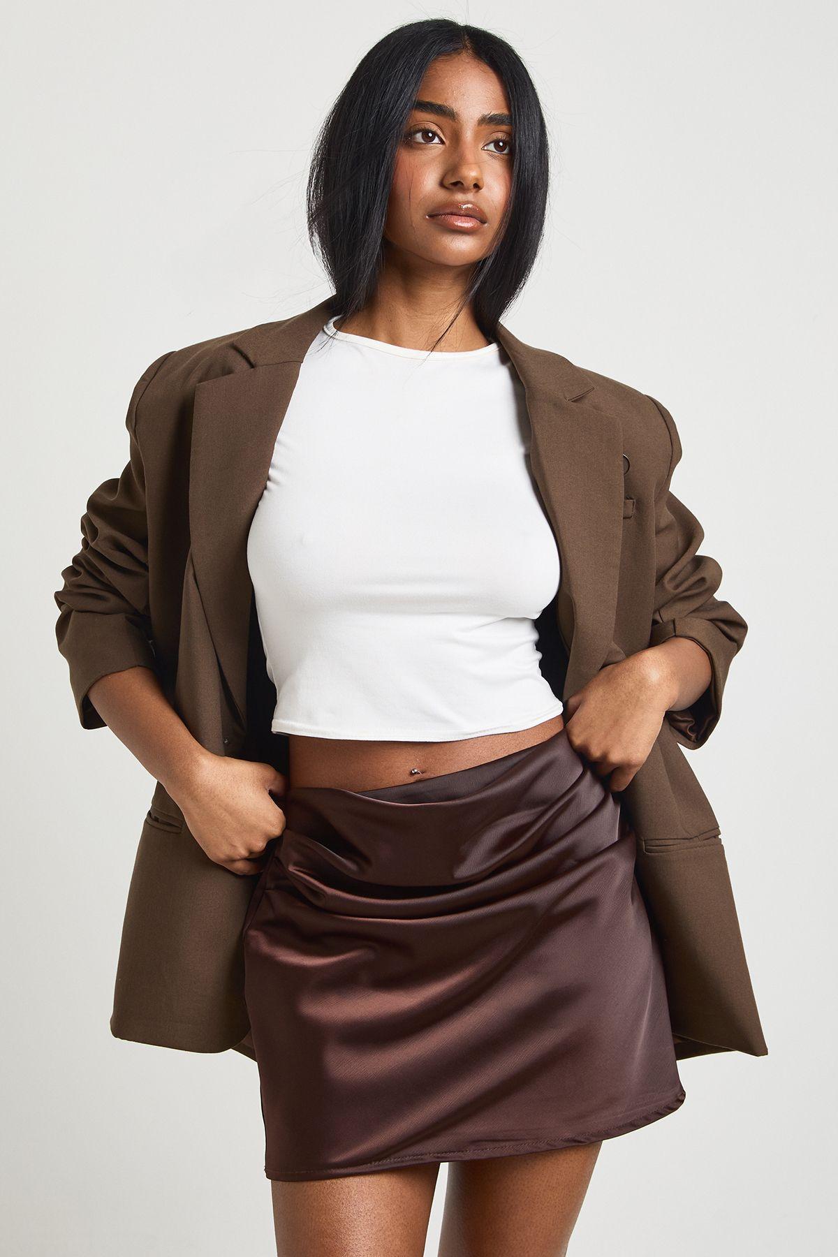 Satin Drape Front Mini Skirt by BOOHOO