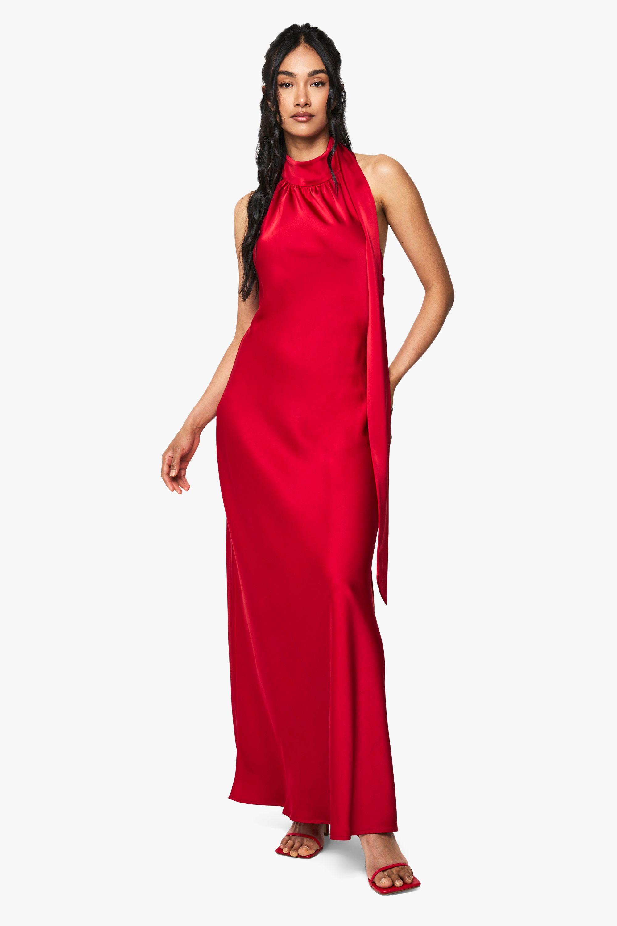 Satin Drape Maxi Dress by BOOHOO
