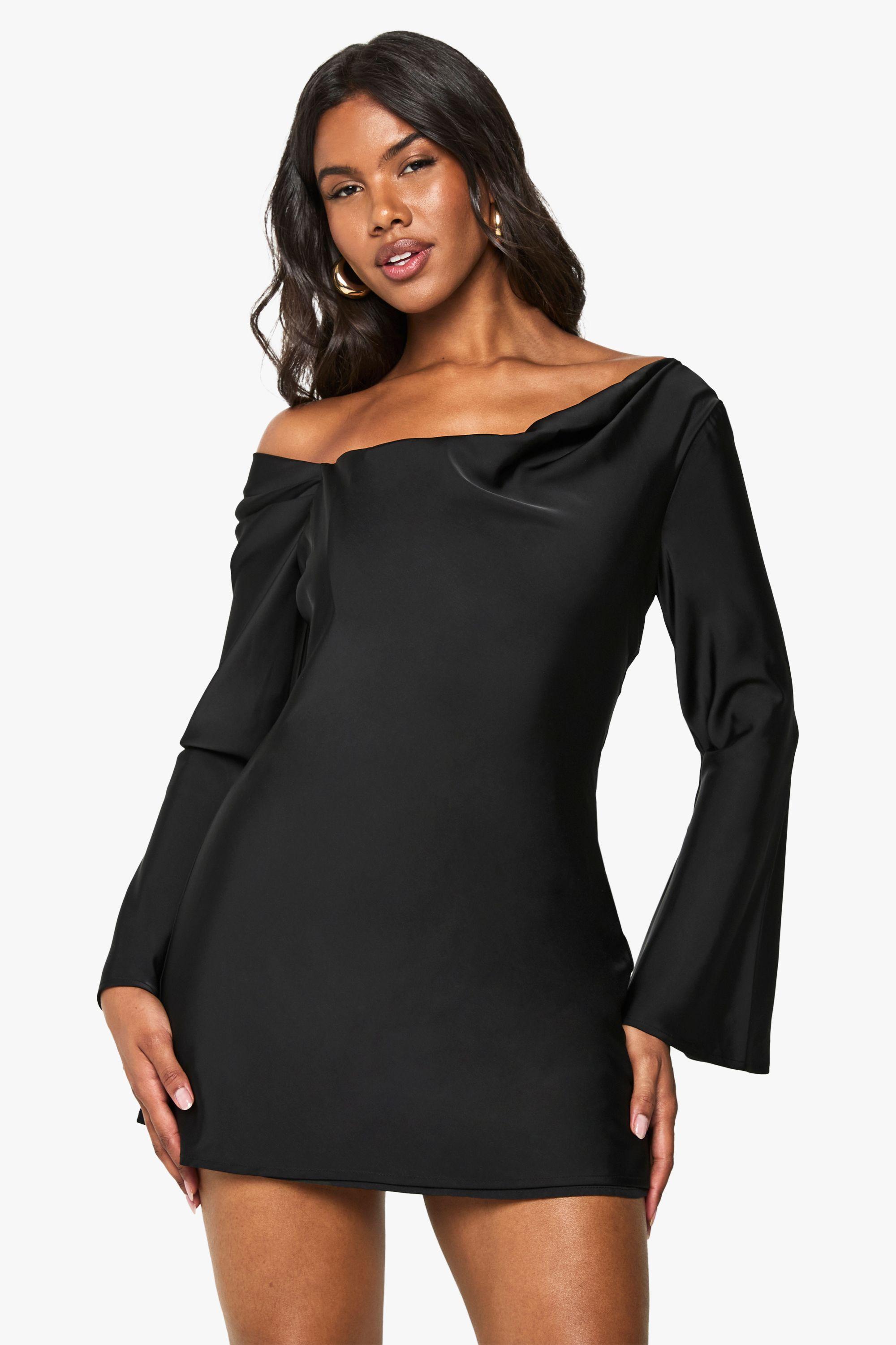 Satin Draped Flared Sleeve Mini Dress by BOOHOO
