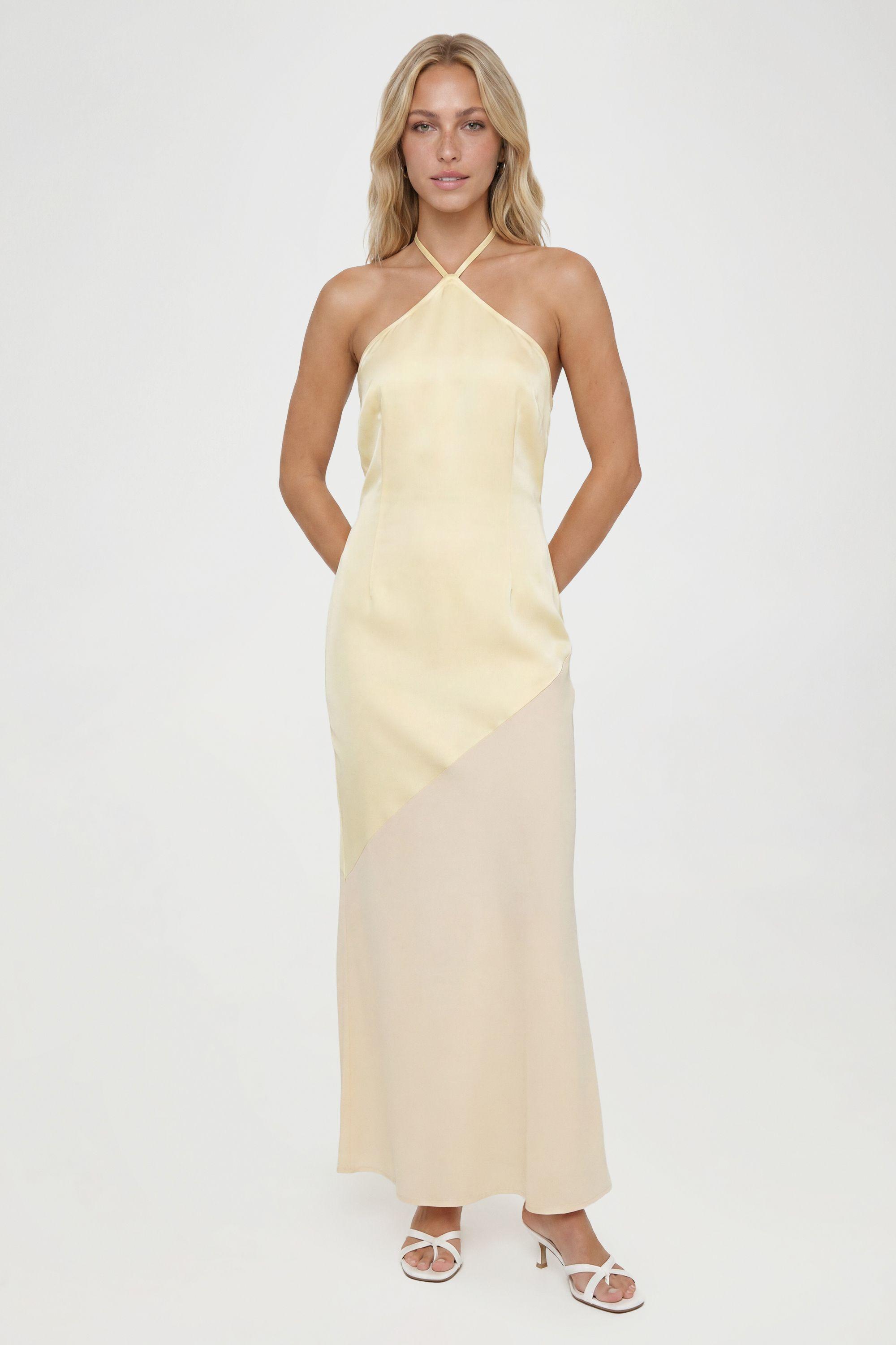 Satin Halterneck Chiffon Skirt Maxi Dress by BOOHOO