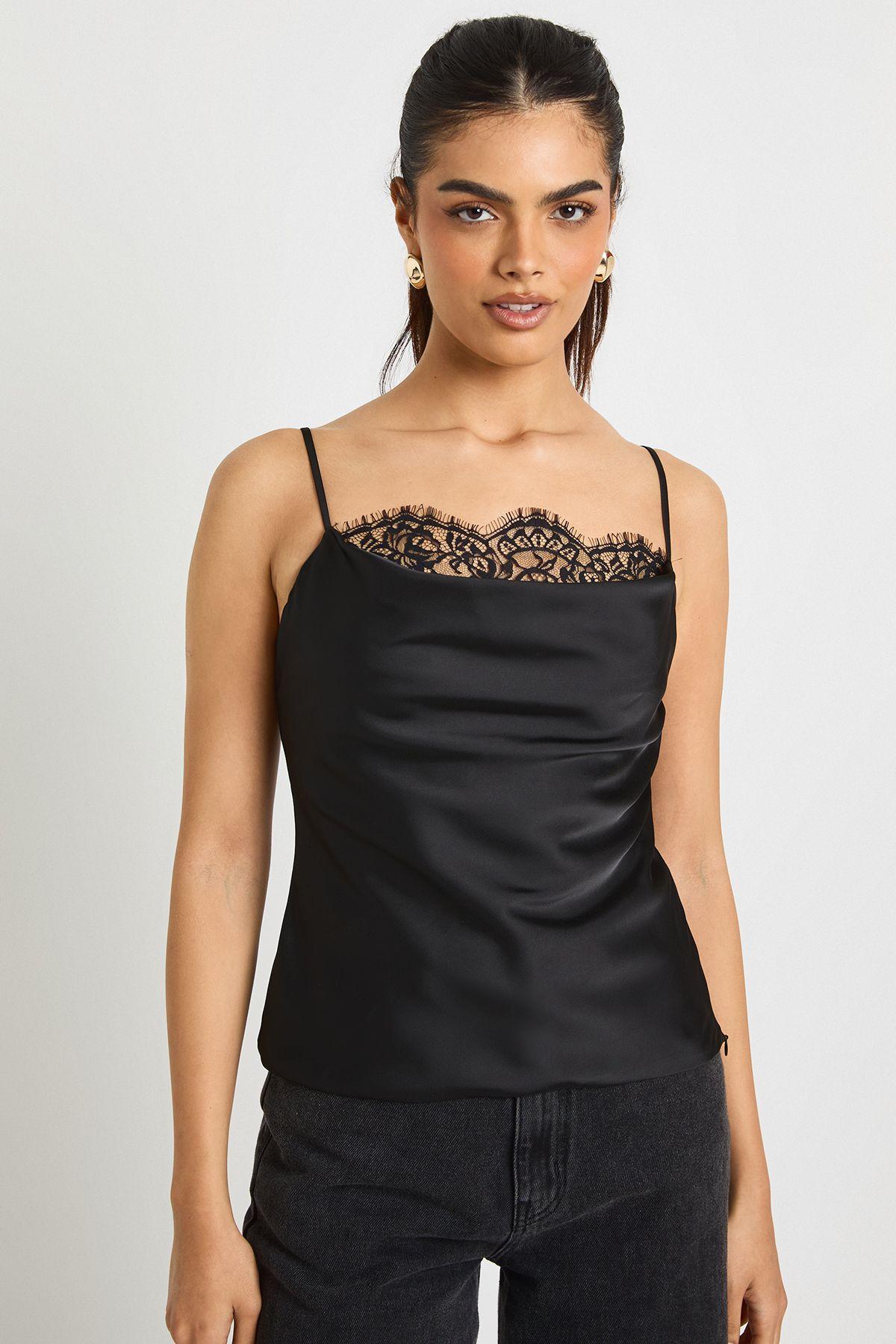 Satin Lace Cowl Cami by BOOHOO