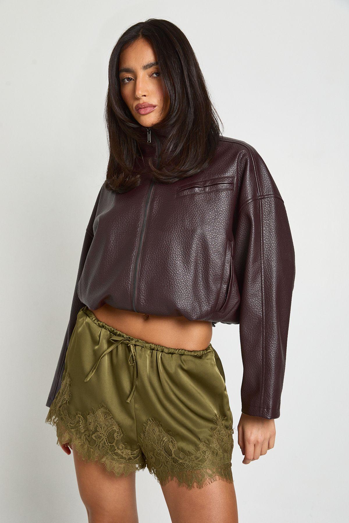 Satin Lace Flippy Short by BOOHOO