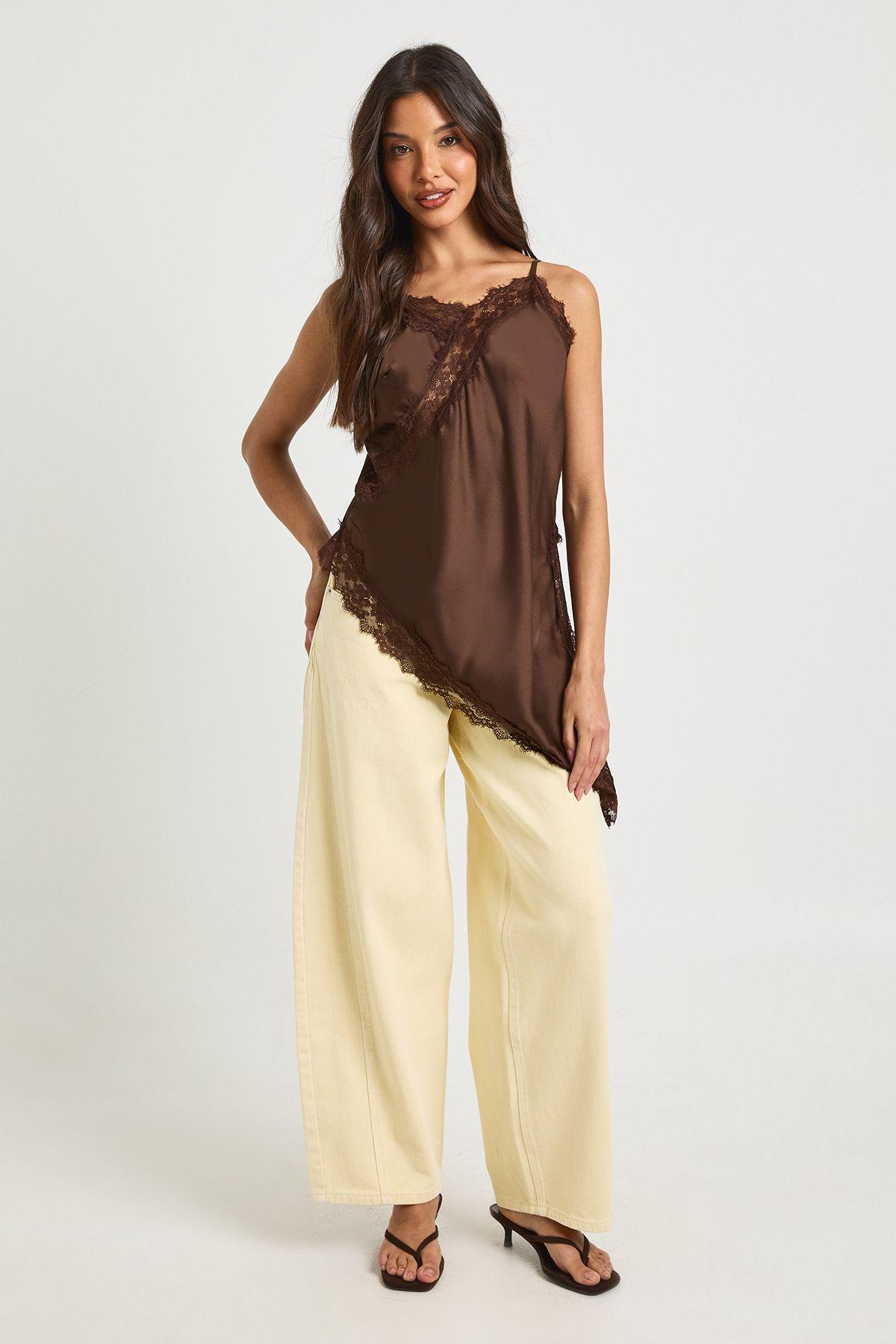 Satin Lace Longline Cami by BOOHOO