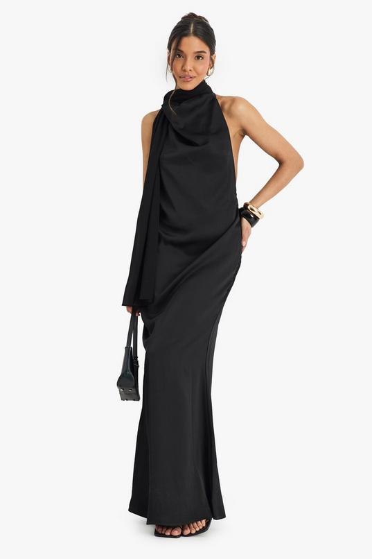 Satin Maxi Dress With Chiffon Scarf by BOOHOO
