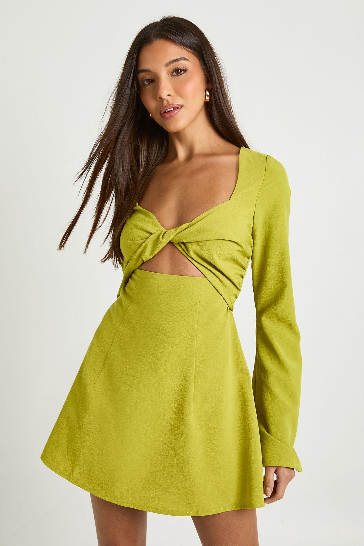 Satin Mix Flare Sleeve Skater Dress by BOOHOO