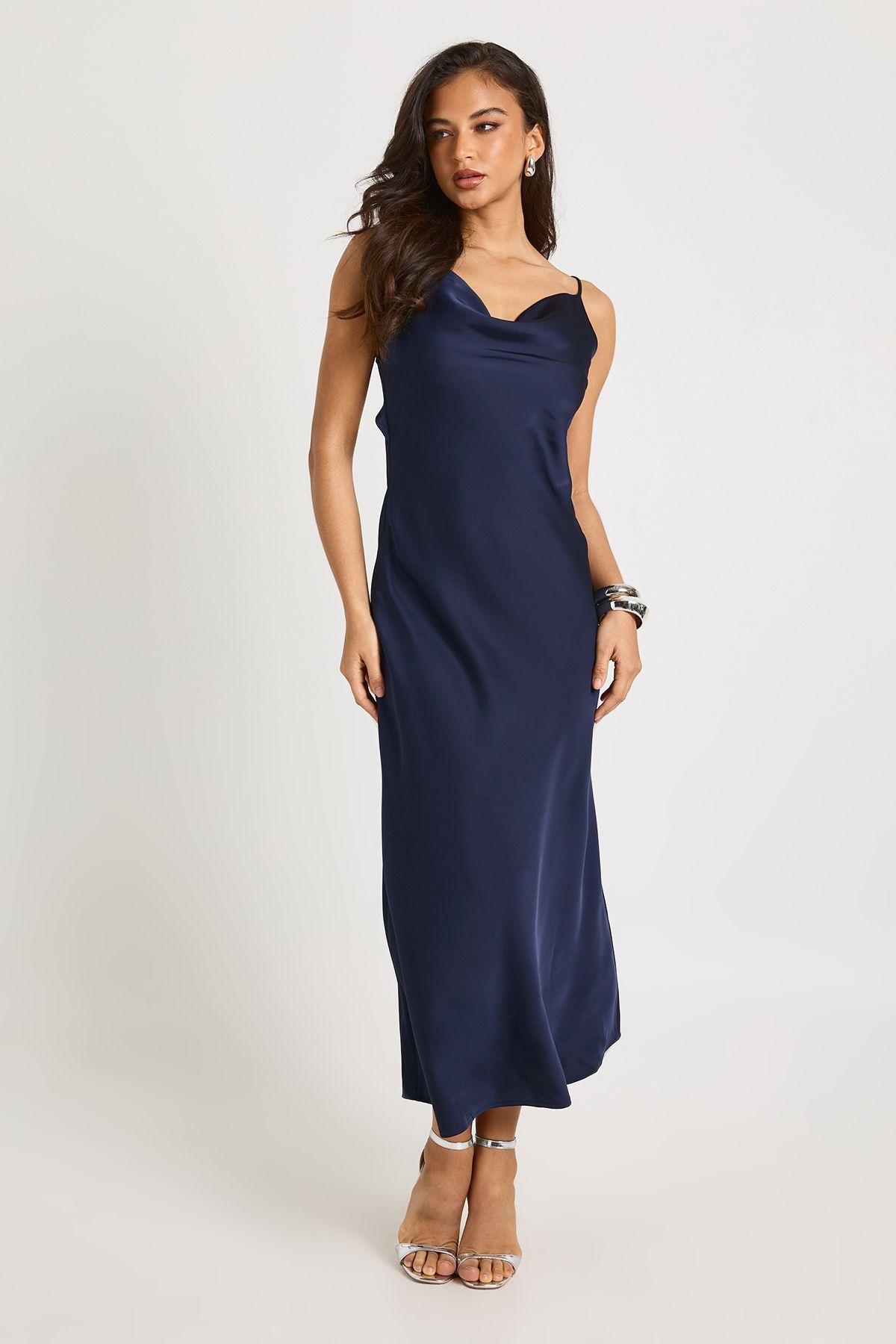 Satin Open Back Cinched Slip Dress by BOOHOO