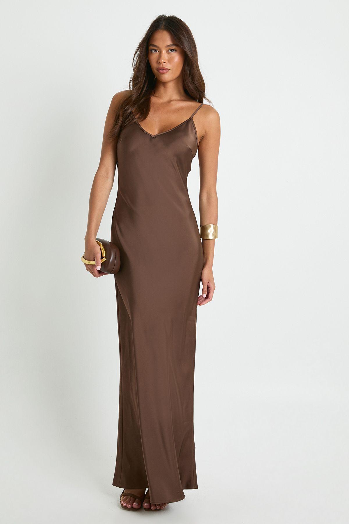 Satin Slip Column Maxi Dress by BOOHOO
