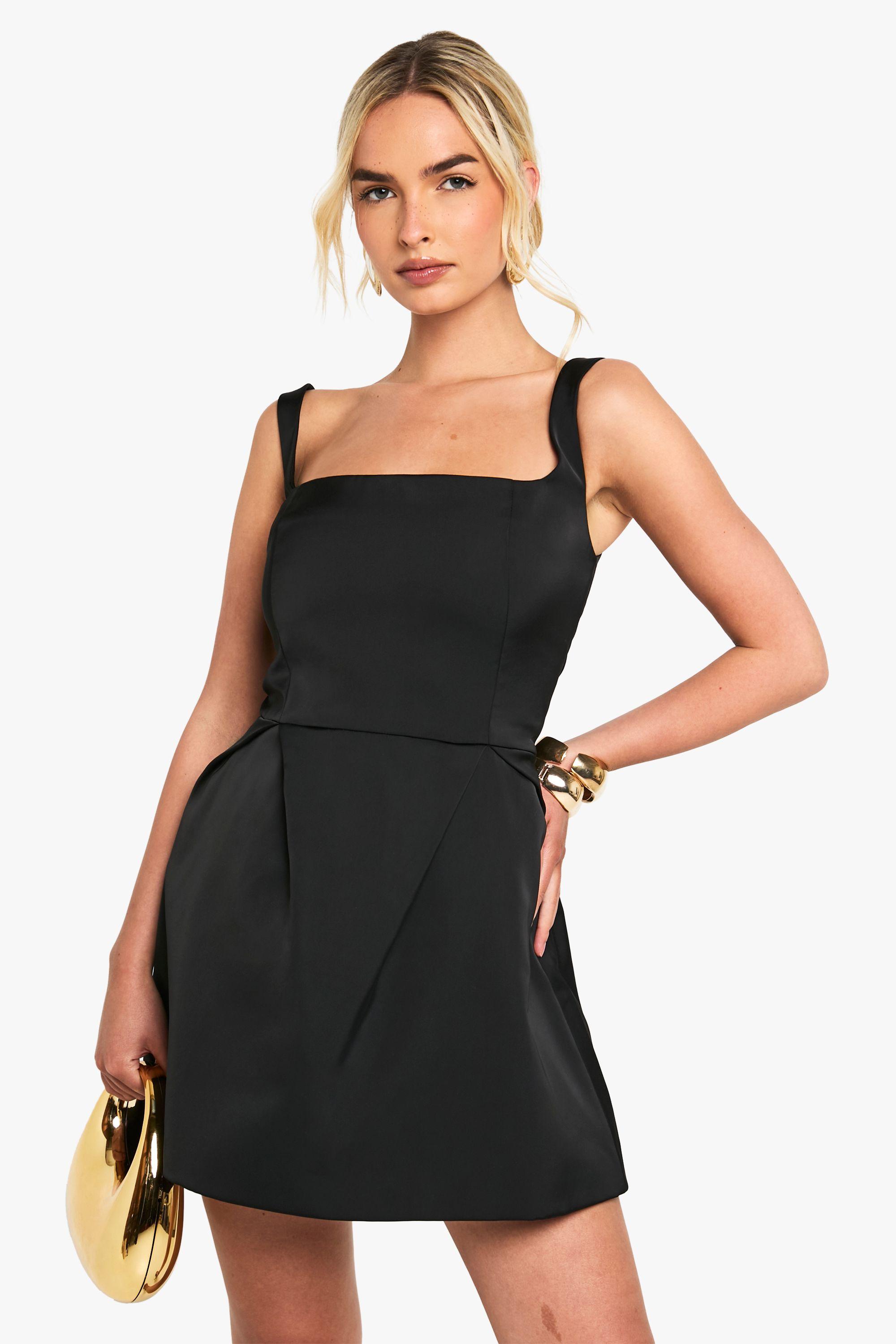 Satin Square Neck Structured Mini Dress by BOOHOO