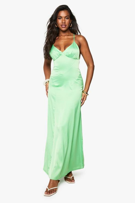 Satin Strappy Cross Over Slip Dress by BOOHOO