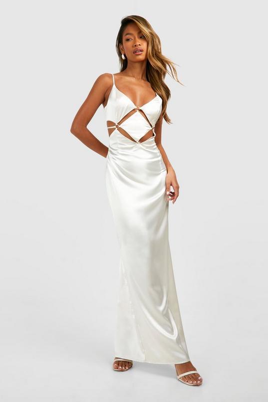 Satin Strappy Cut Cut Out Maxi Slip Dress by BOOHOO