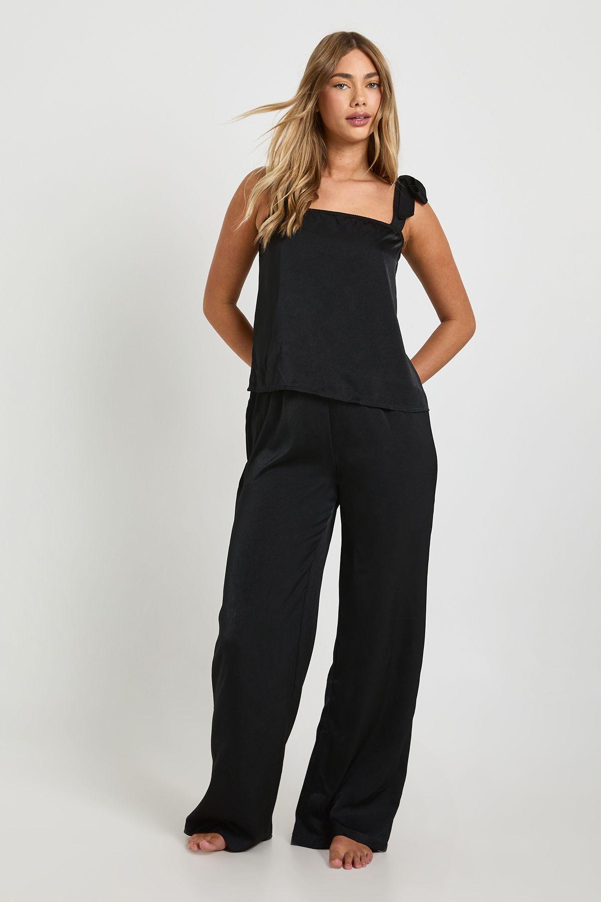Satin Tie Strap Cami & Trouser PJ Set by BOOHOO