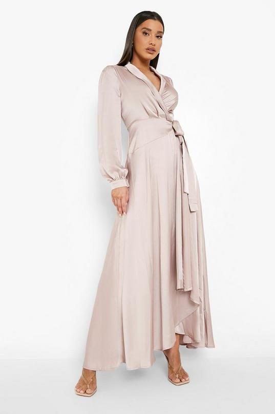 Satin Wrap Belted Maxi Dress by BOOHOO