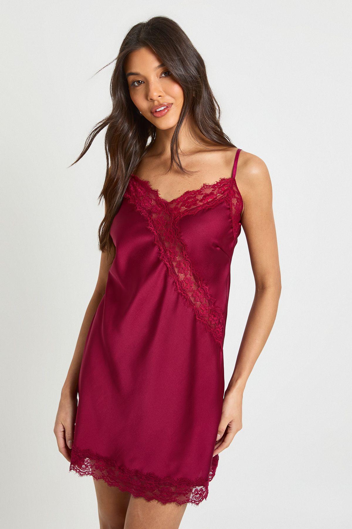 Satin & Lace Mini Slip Dress by BOOHOO