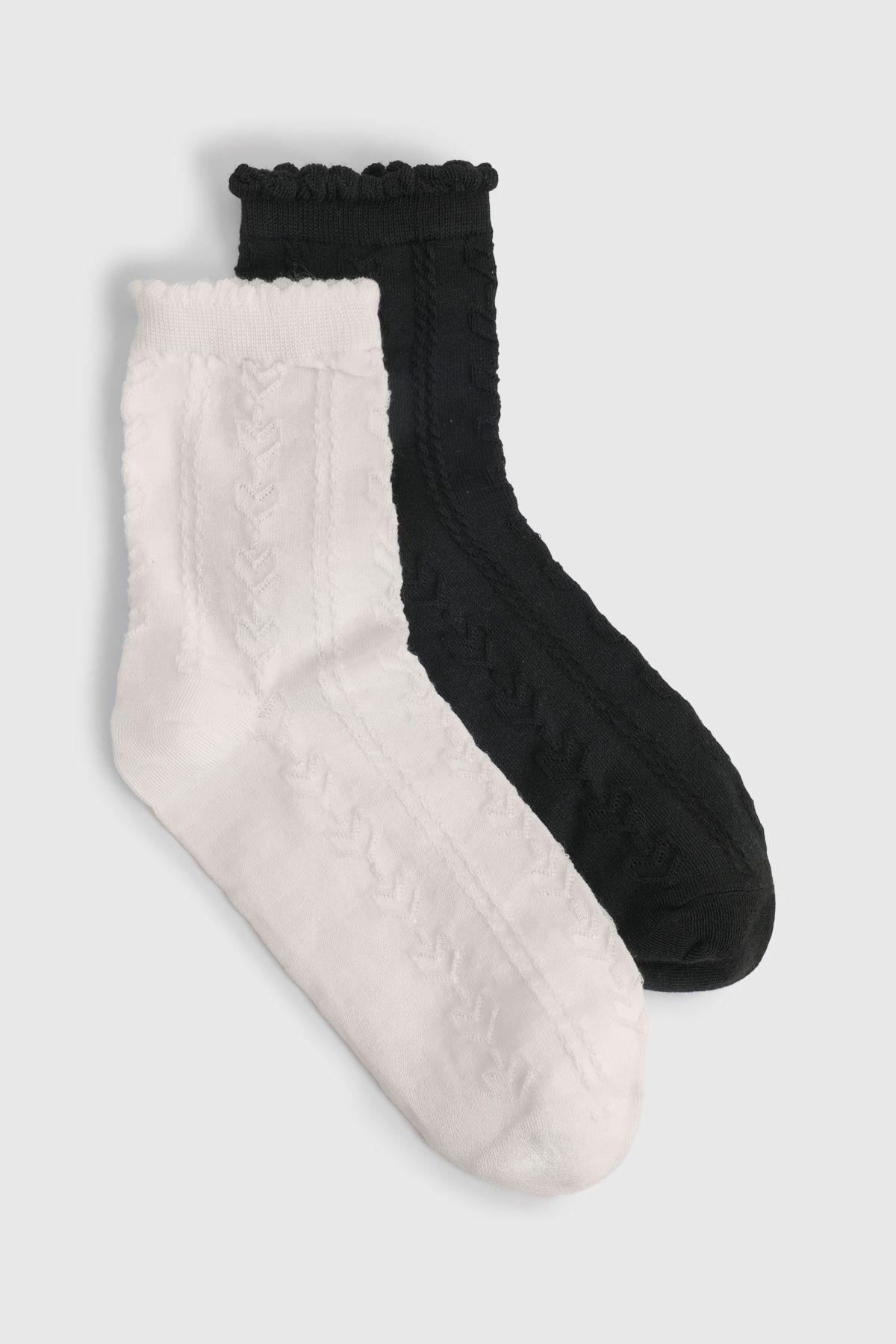 Scallop Edge Openwork Knitted Socks 2 Pack by BOOHOO