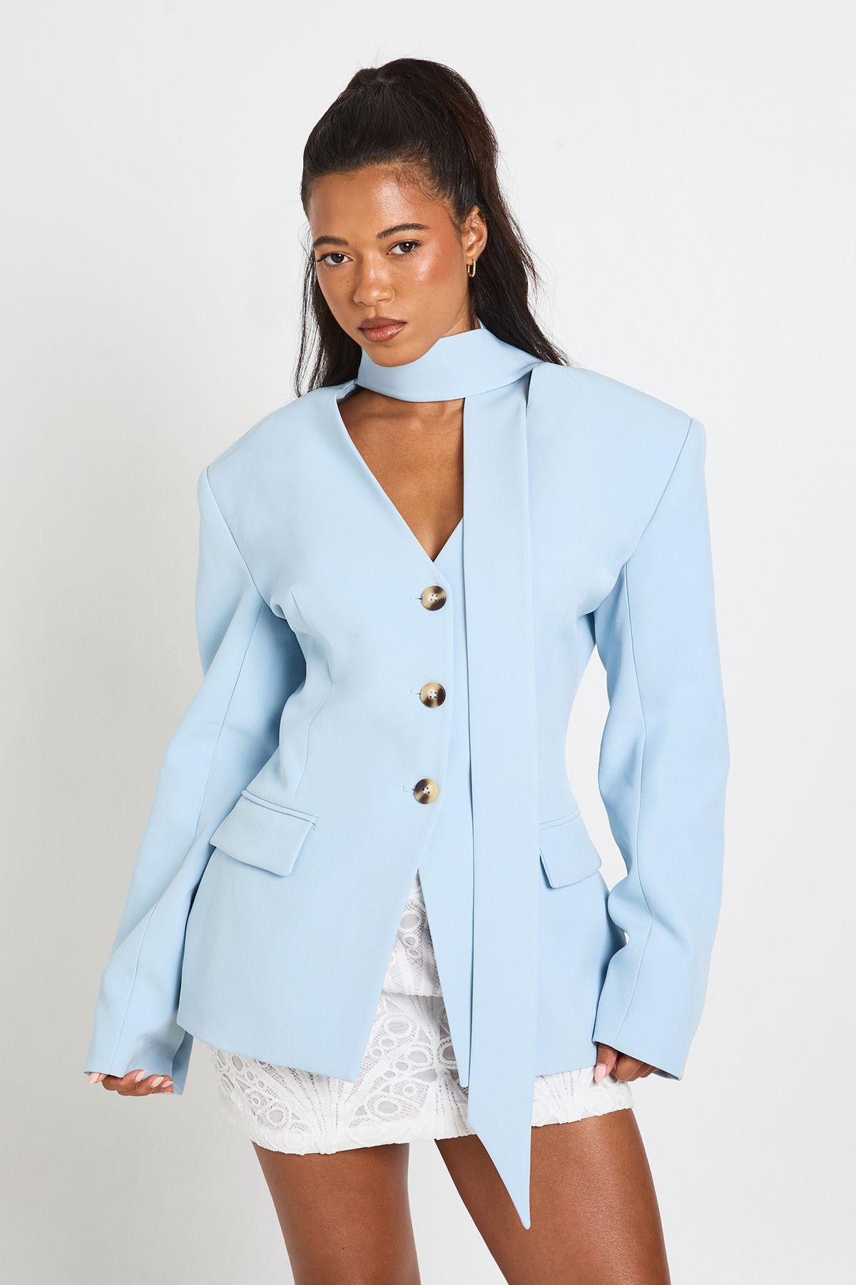 Scarf Detail Cinched Blazer by BOOHOO