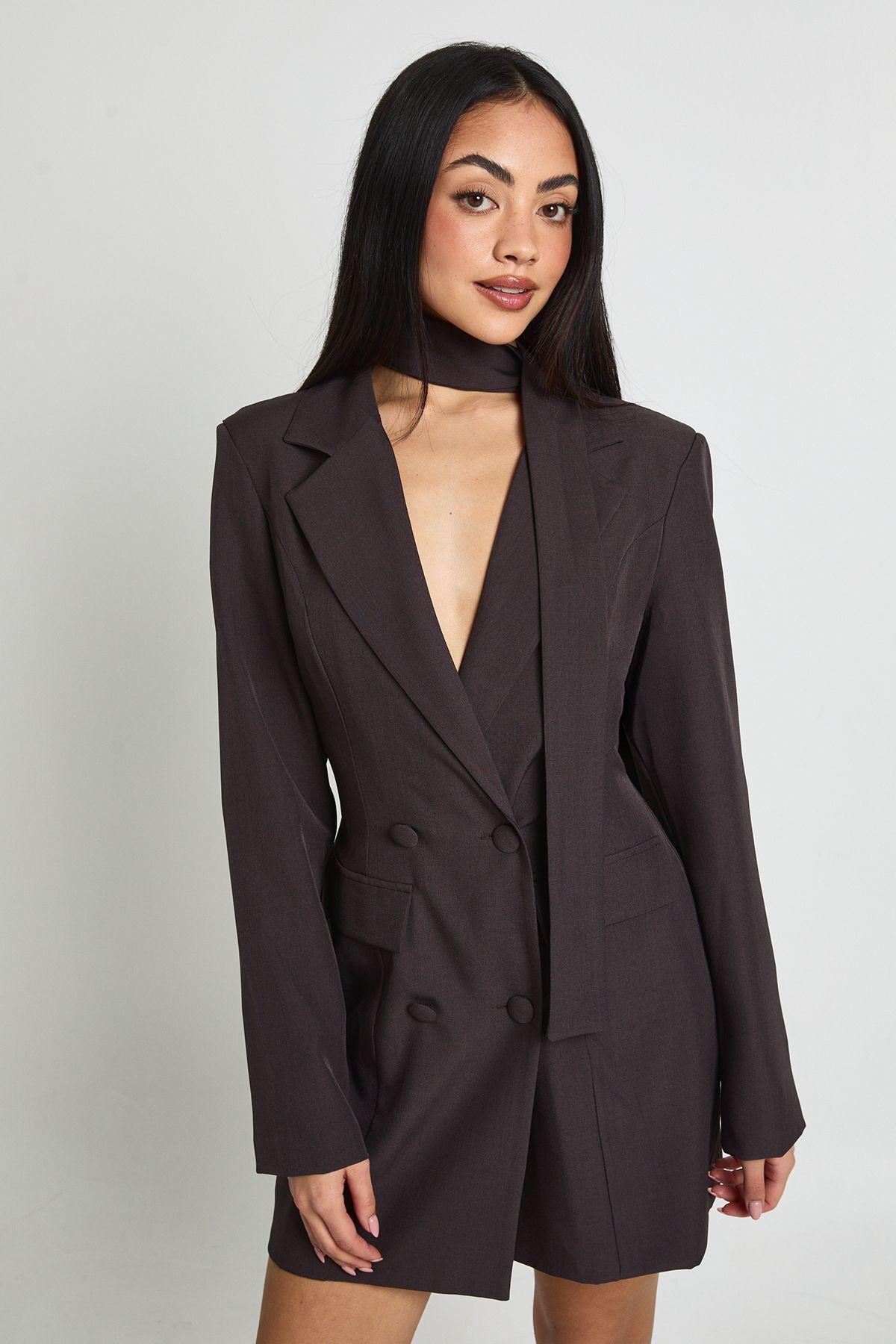 Scarf Detail Tailored Blazer Dress by BOOHOO