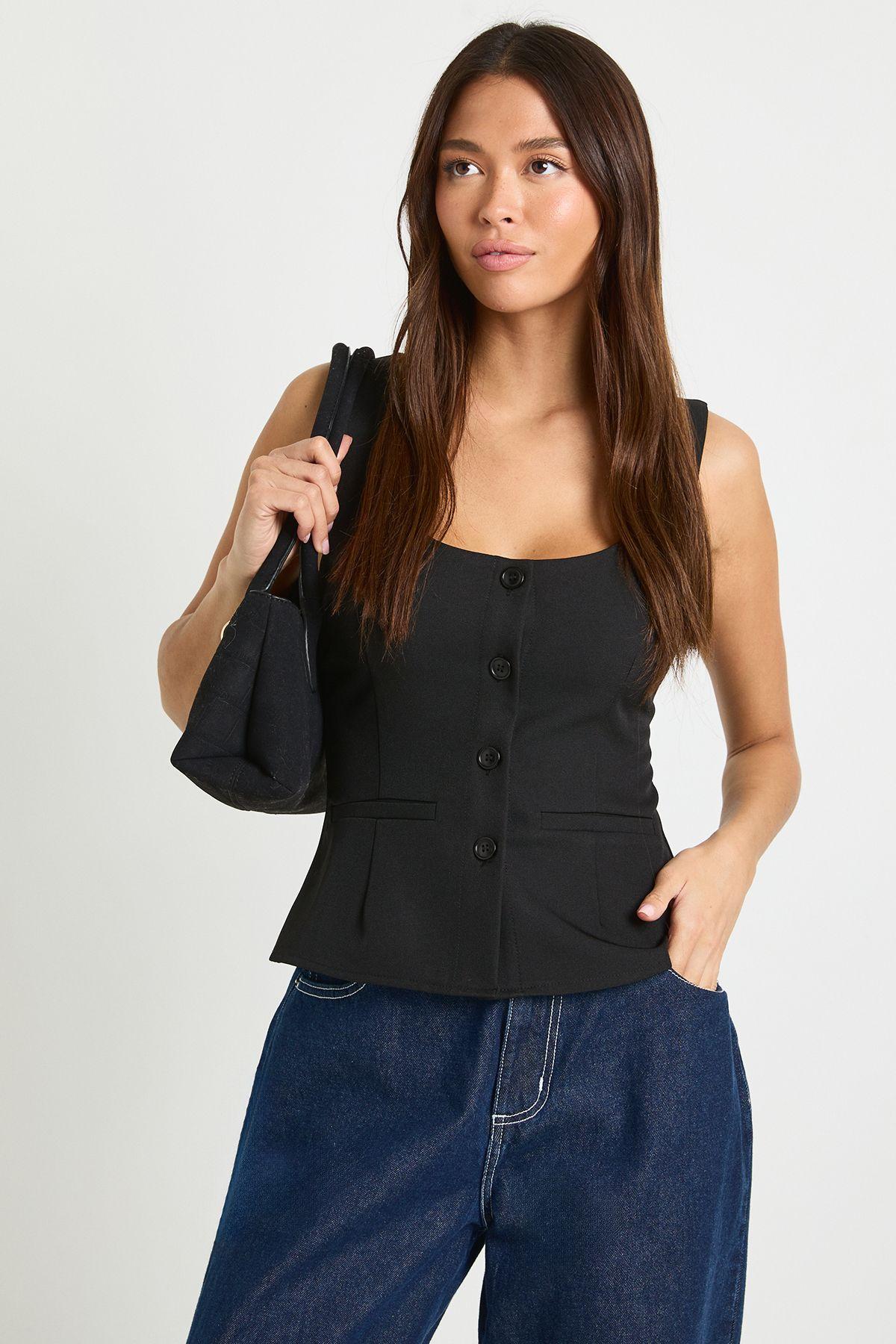 Scoop Neck Tailored Waistcoat by BOOHOO
